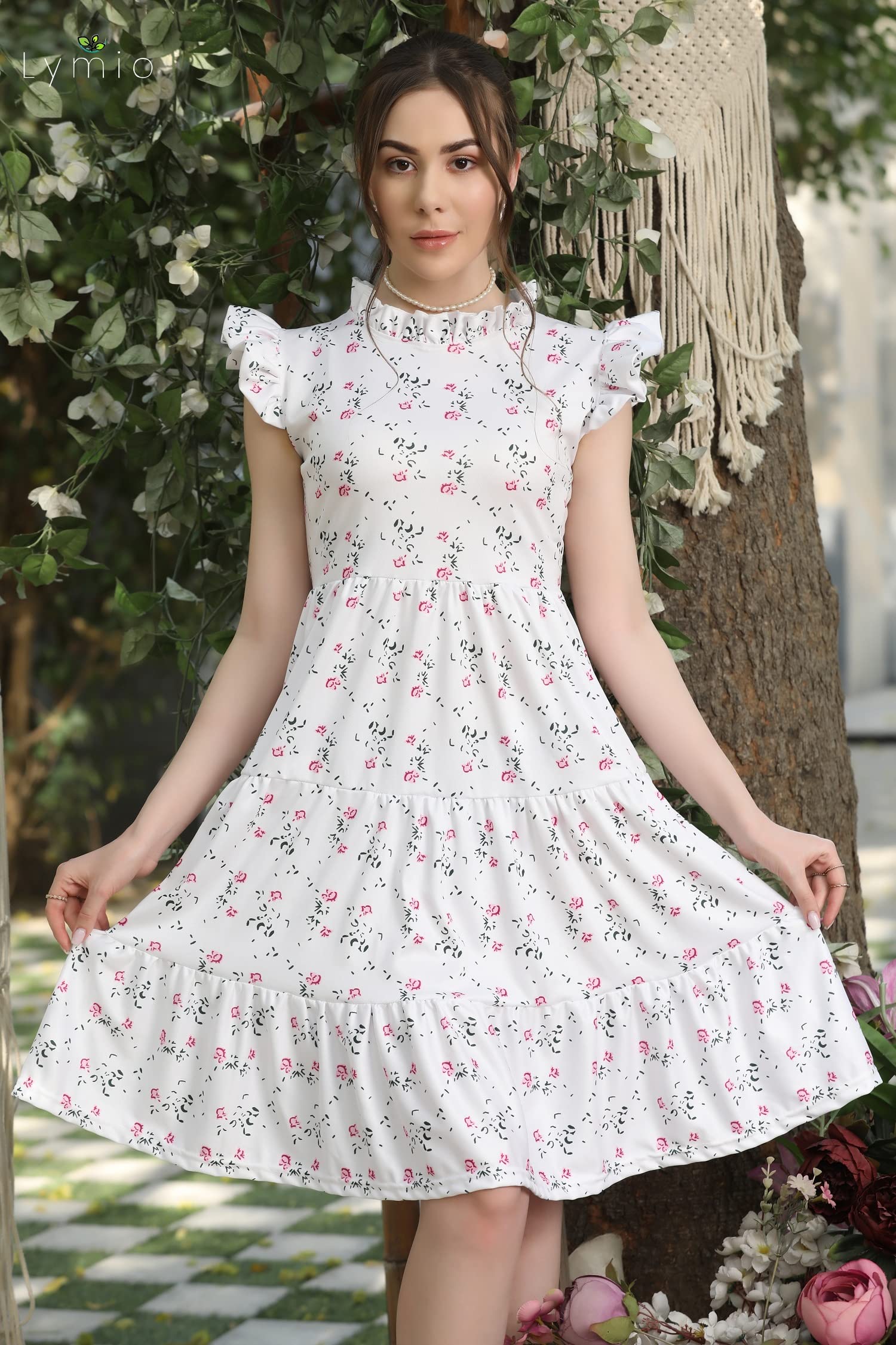 Lymio Floral Print Ruffle Hem Dress (540)