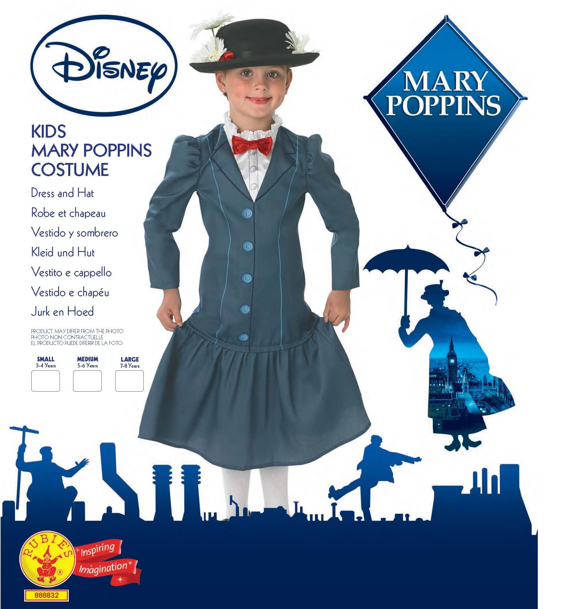 Rubie's Official Licensed Mary Poppins Book Week Halloween Dress Up Cosplay Roleplay Theme Party Costume, Large 7-8 Years, Grey