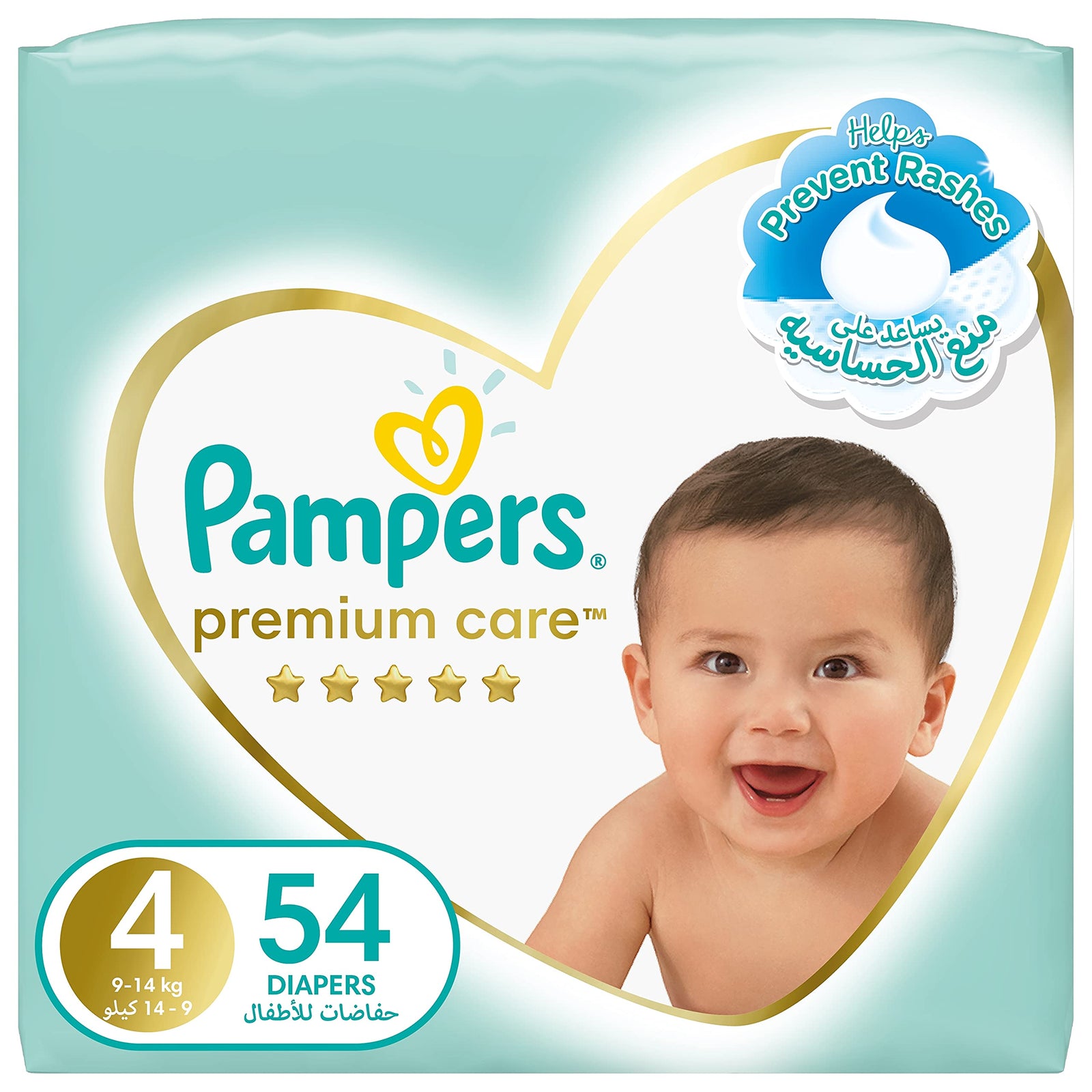 Pampers Premium Care Taped Baby Diapers, Size 4, 9-14 kg, Unique Softest Absorption for Ultimate Skin Protection, 54 Count