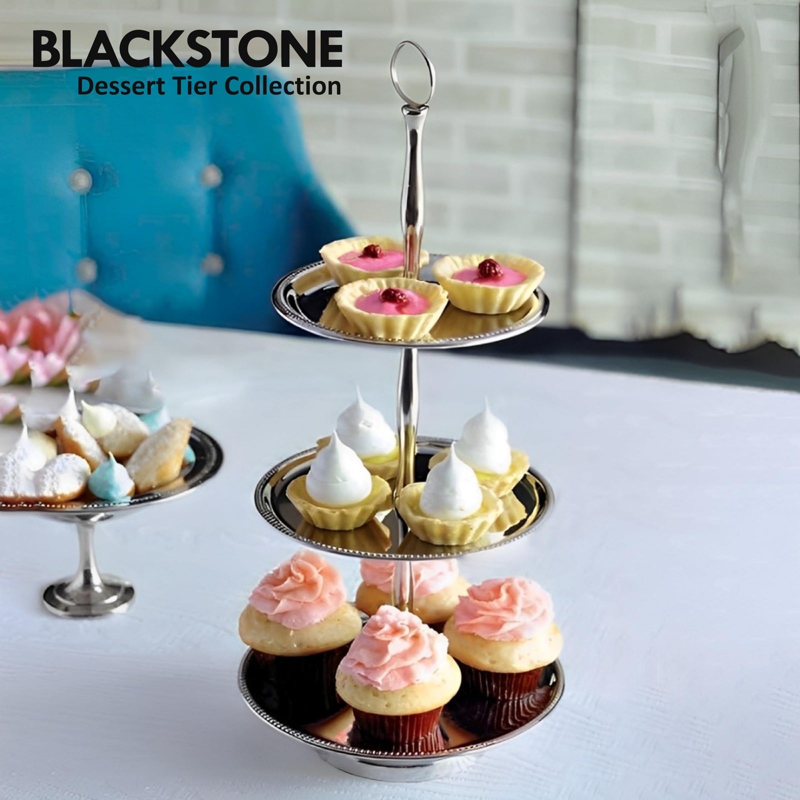 BLACKSTONE Stainless Steel Tray Dessert Stand Pastry Stand Cake Stand Serving Platter Serving Plate Tray (2 TIER)