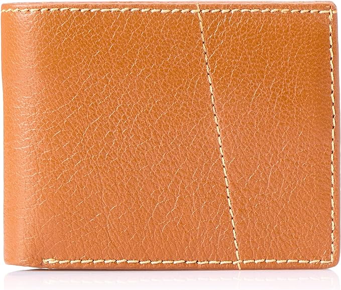 Grinta Contrast Stitched Leather Bi-Fold Wallet for Men - Camel