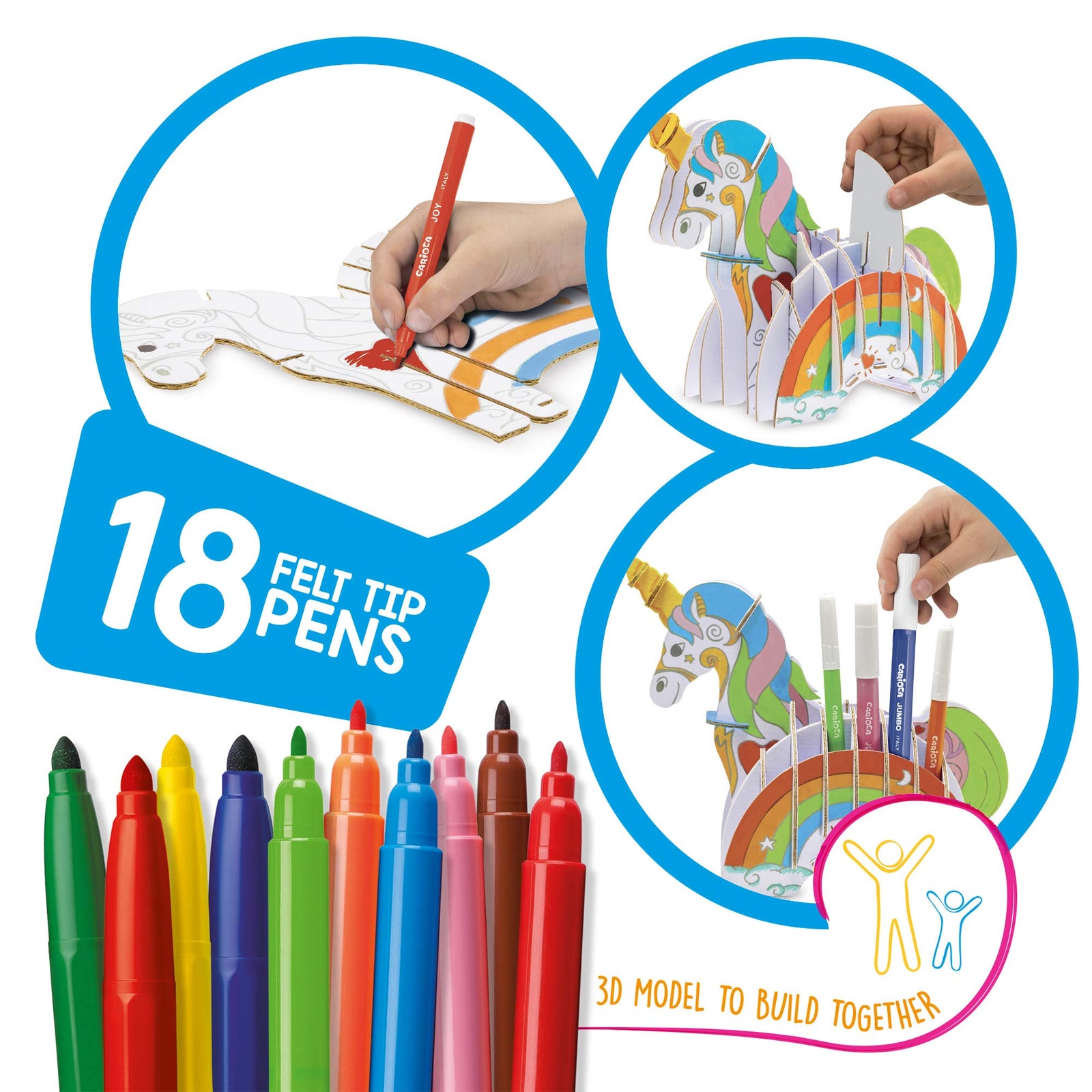 Carioca Create and Color Unicorn 3D with 18 Felt Tip Pens