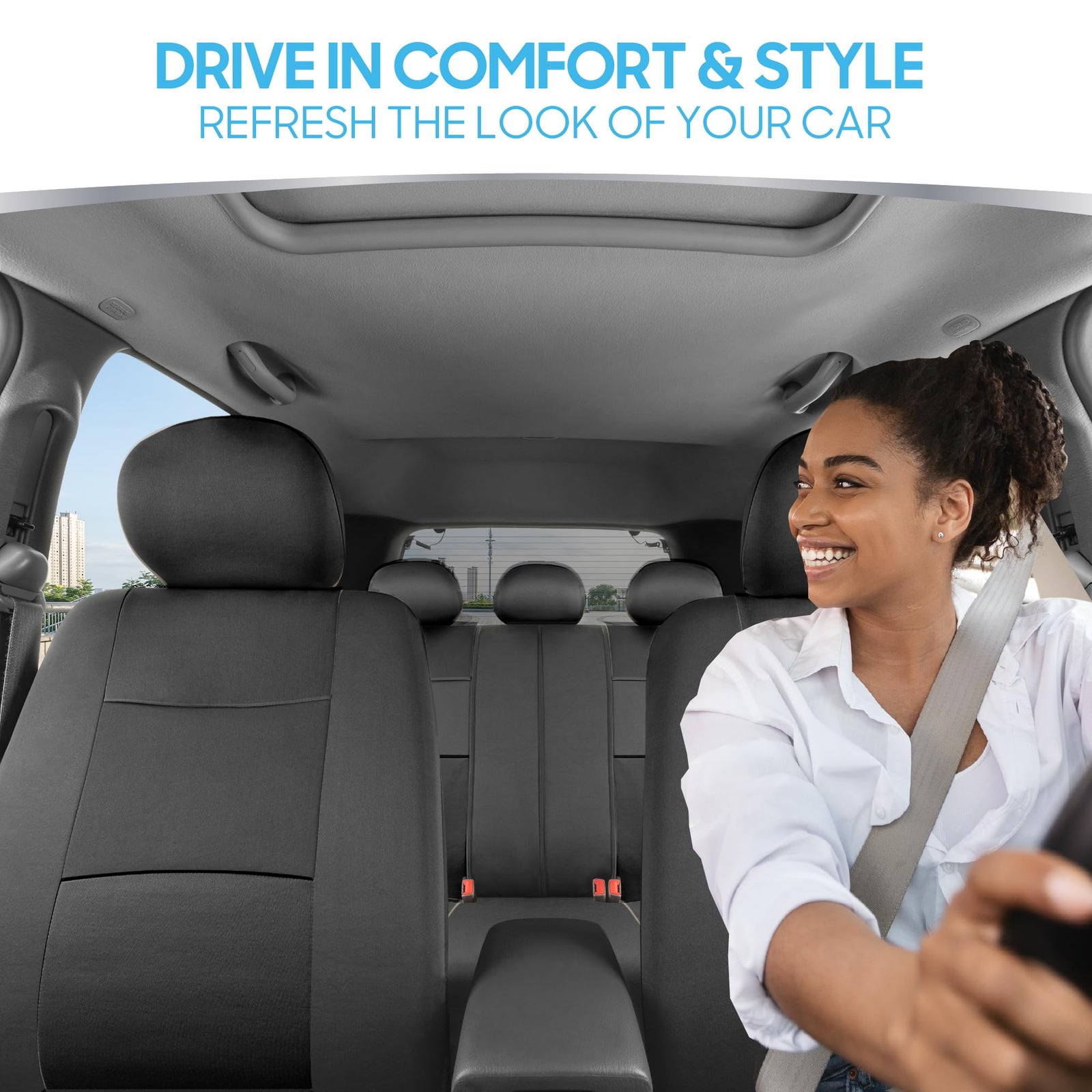 BDK PolyPro Car Seat Covers Full Set in Solid Charcoal – Front and Rear Split Bench Seat Covers for Cars, Easy to Install, Accessories for Auto Trucks Van SUV