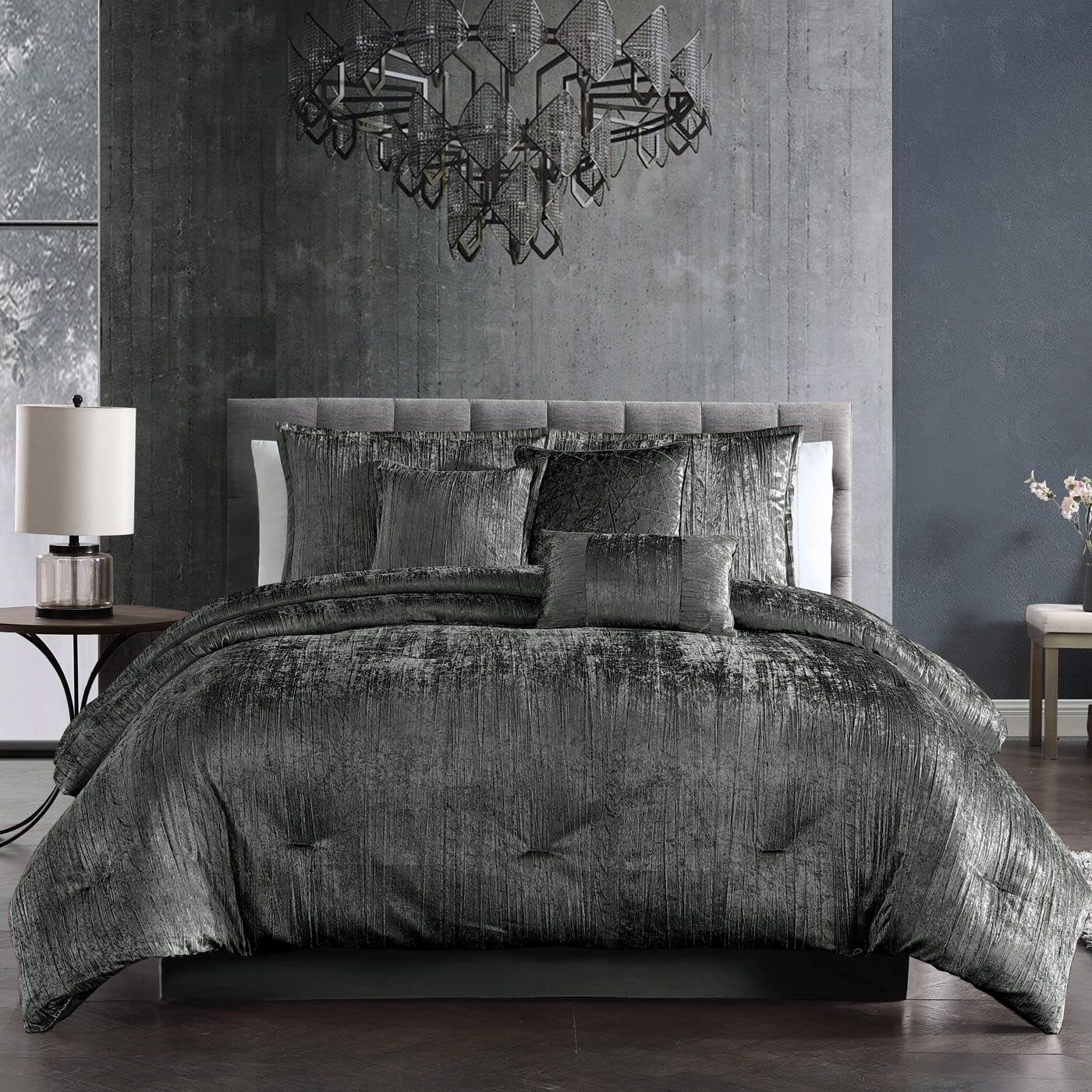 Riverbrook Home Turin Comforter Set, King, Charcoal, 7-Piece Set
