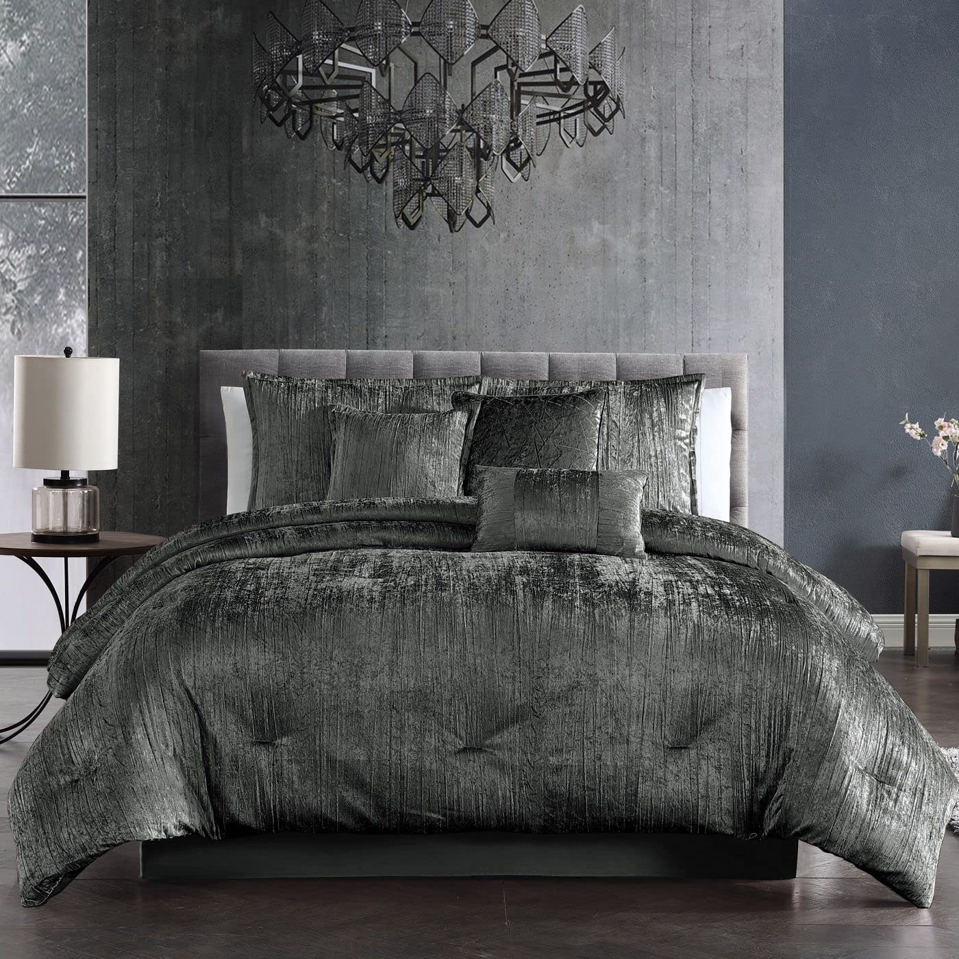 Riverbrook Home Turin Comforter Set, King, Charcoal, 7-Piece Set