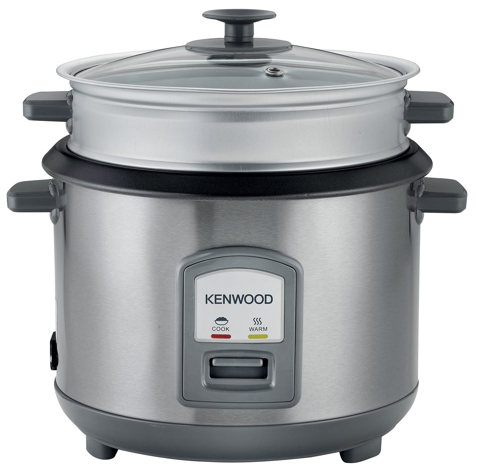 KENWOOD 2-in-1 Rice Cooker 1.8L 10-Cups Rice with Food Steamer Basket, Non-Stick Cooking Pot, Temepered Glass Lid, Warm/Cook Lights, Spatula Holder, Detachable Cord RCM45.000SS Silver