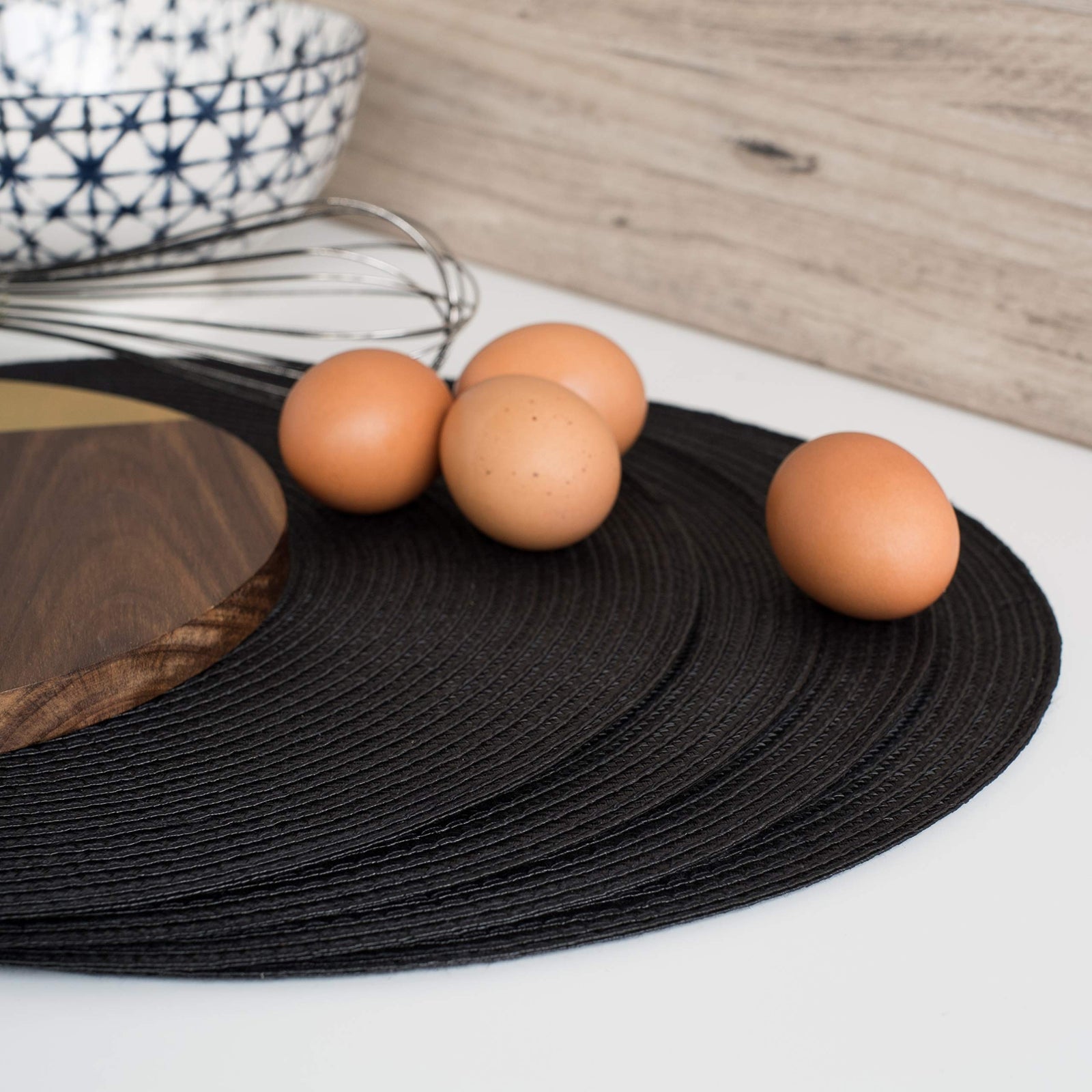 Now Designs Disko Round Placemats, Black, Set Of 4