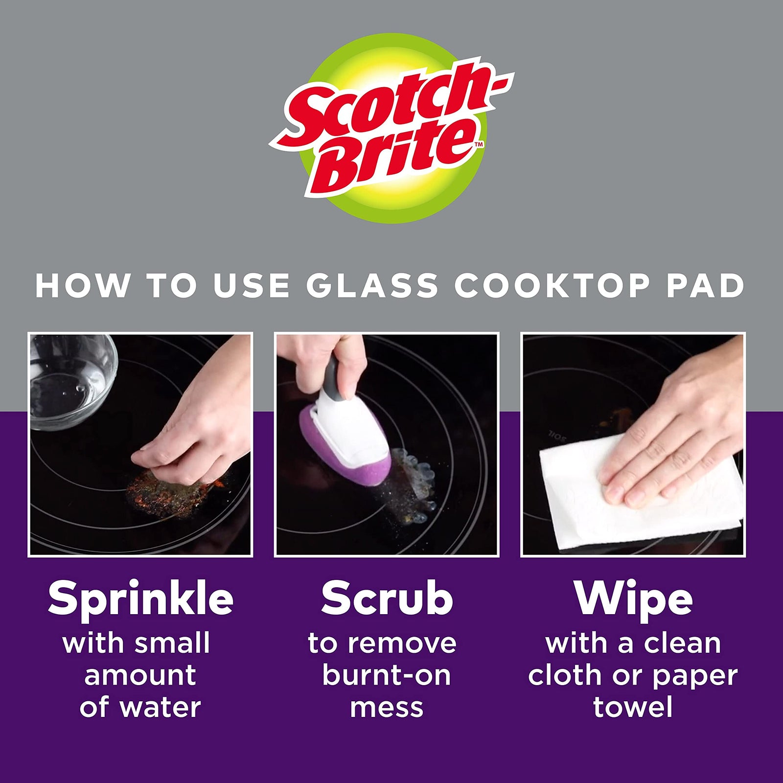 Scotch-Brite Glass Cooktop Cleaning Wand | Scratch and chemical free cleaning | For Glass Stovetops | Tackle Burnt-On Messes | Cleans With Just Water | Kitchen sponge | Scrub | 1 wand+ 2 Refills/pack