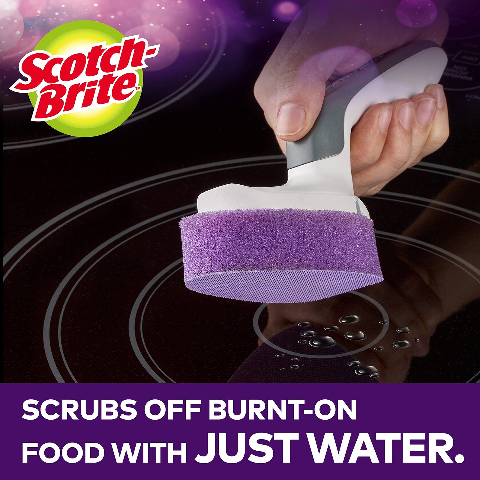 Scotch-Brite Glass Cooktop Cleaning Wand | Scratch and chemical free cleaning | For Glass Stovetops | Tackle Burnt-On Messes | Cleans With Just Water | Kitchen sponge | Scrub | 1 wand+ 2 Refills/pack