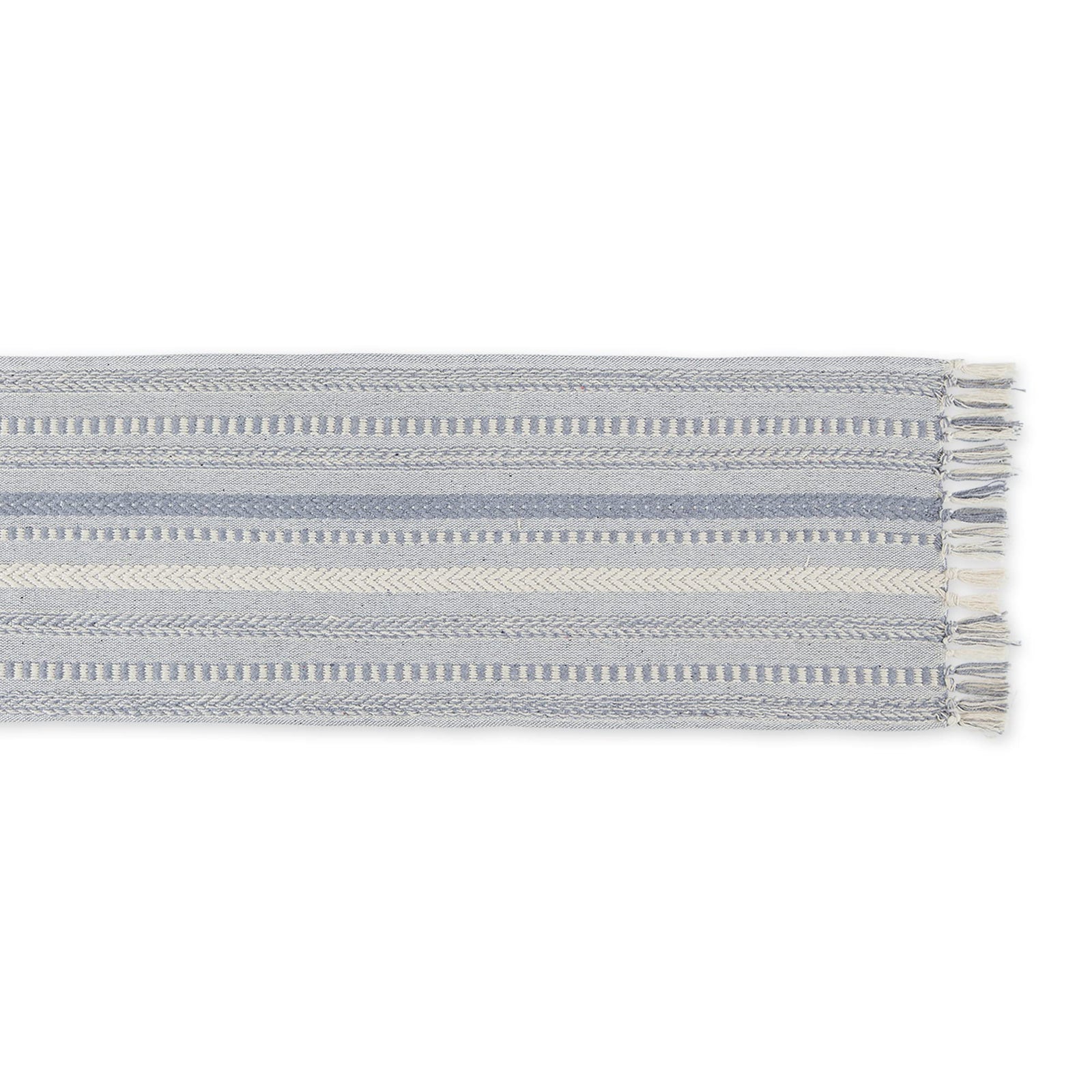 DII Farmhouse Braided Stripe Table Runner Collection, 15x72 (15x77, Fringe Included), Cool Gray