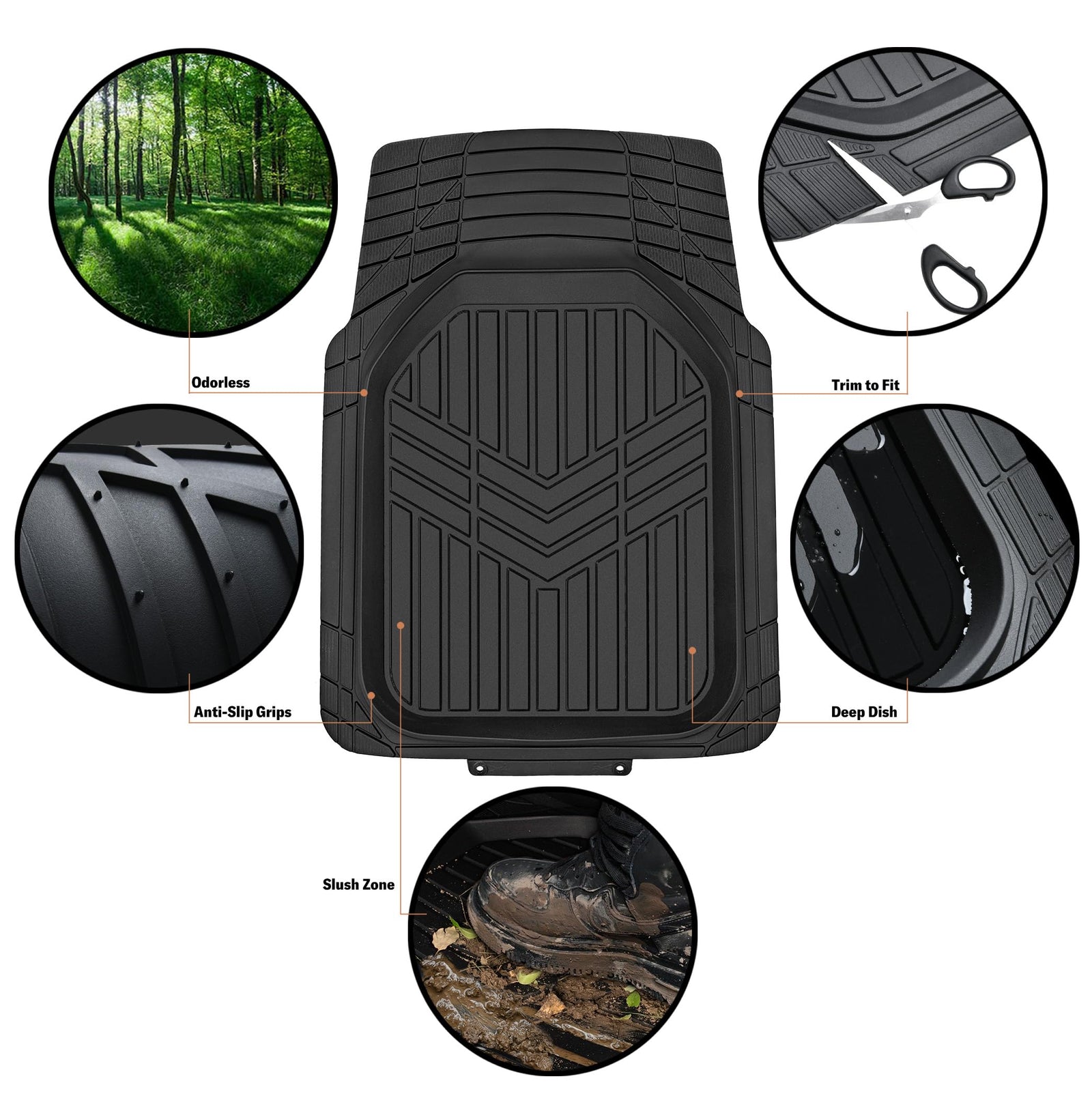 Amazon Basics 4-Piece All-Weather Protection Heavy Duty Rubber Floor Mats Set with Cargo Liner for Cars, SUVs, and Trucks，Black,Universal Trim to Fit