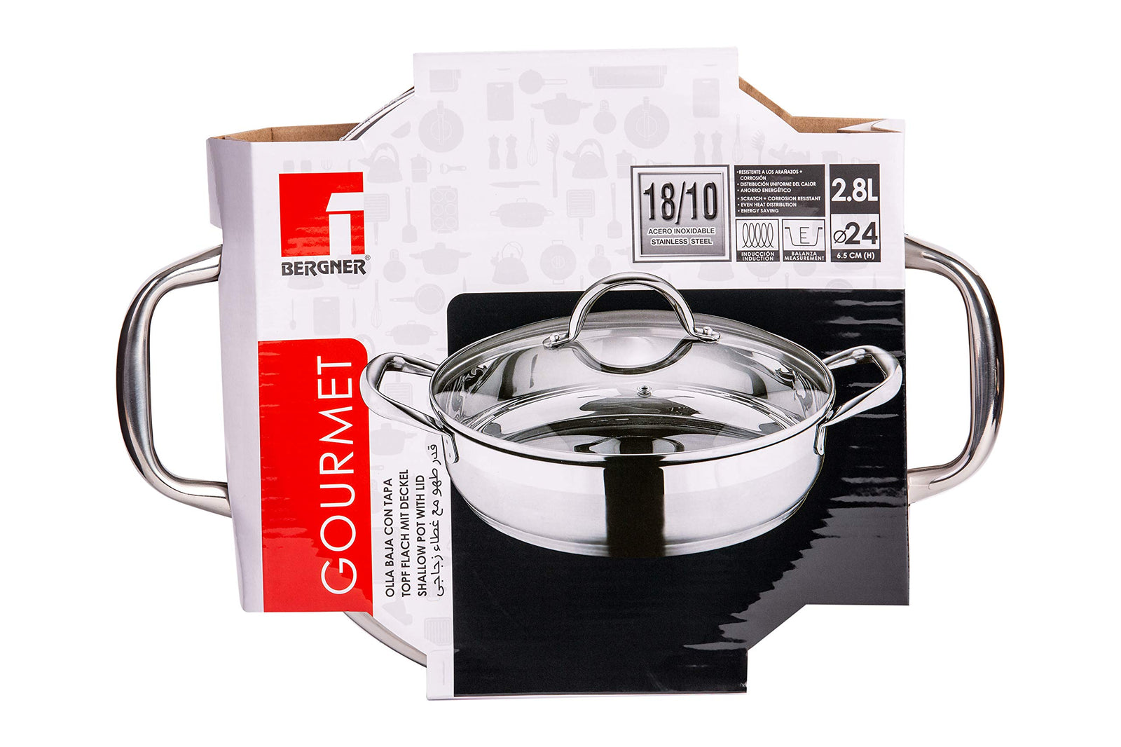 Bergner Gourmet Cooking Pot With Glass Lid Set Of 2 BG9848, Silver, 24 cm, Stainless Steel