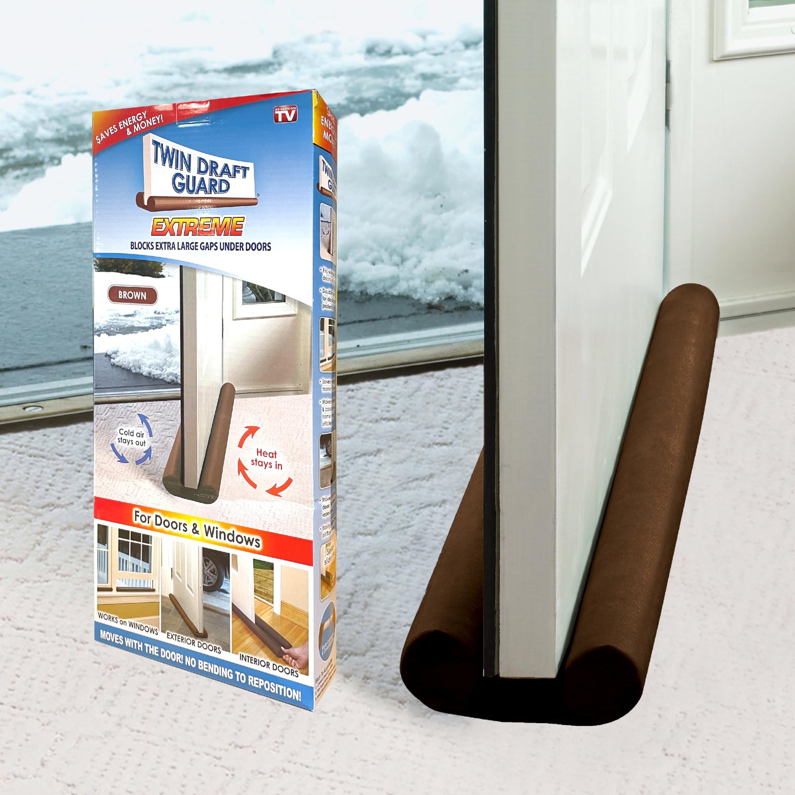 Twin Draft Guard Door Draft Stopper ,Original Door Draft Stopper, Single, Brown Year-Round Insulator, Trademarked and Patented Under Door Draft Stopper