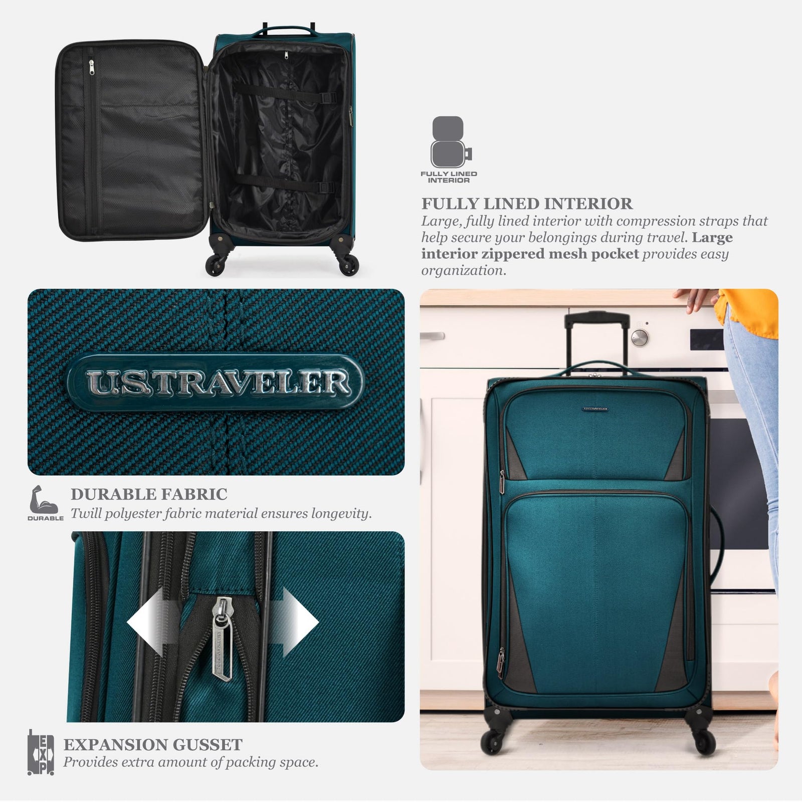 U.S. Traveler Aviron Bay Expandable Softside Luggage with Spinner Wheels