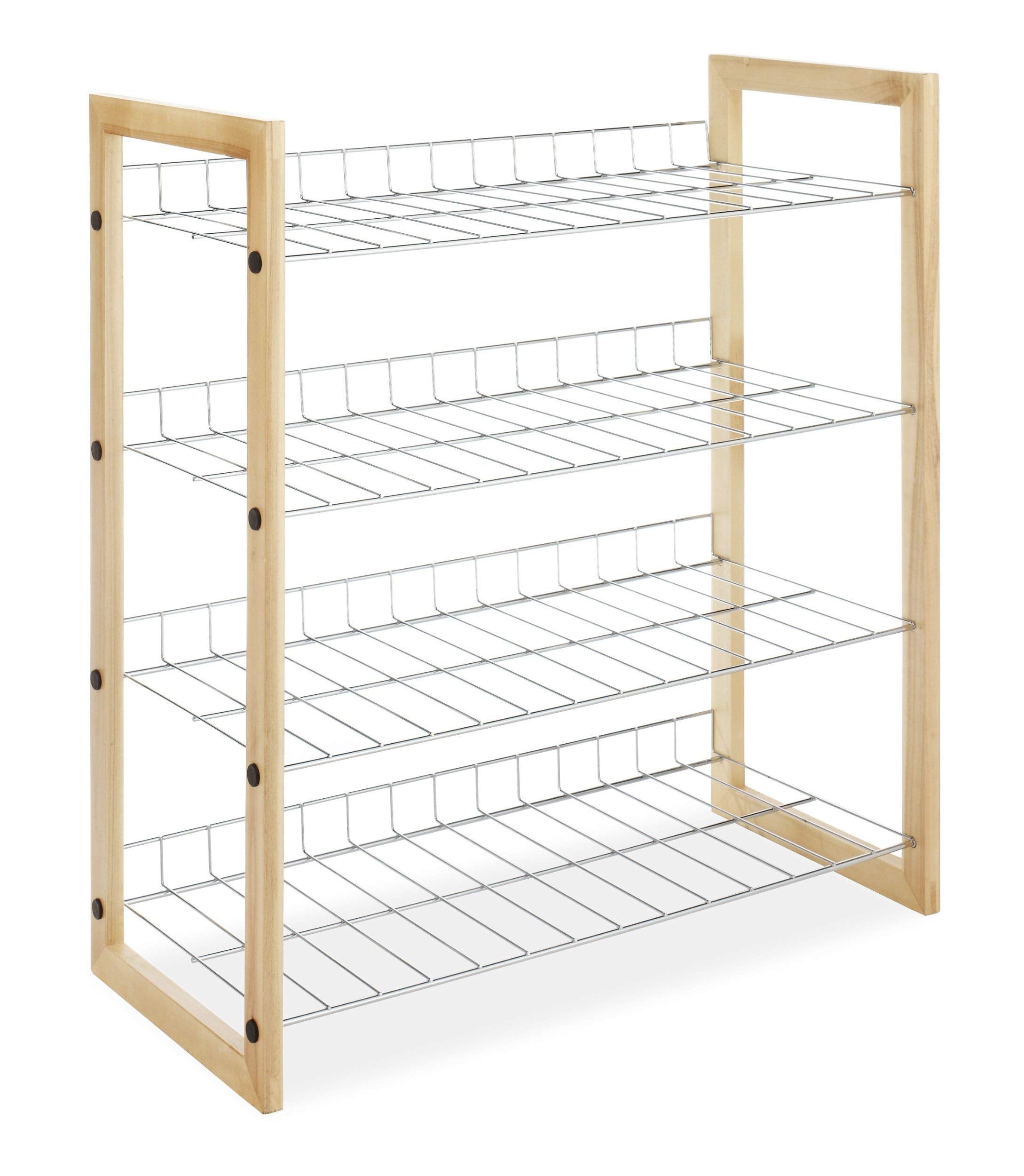 Whitmor 4 Tier Storage Organizer-Natural Wood and Chrome Closet Shelf