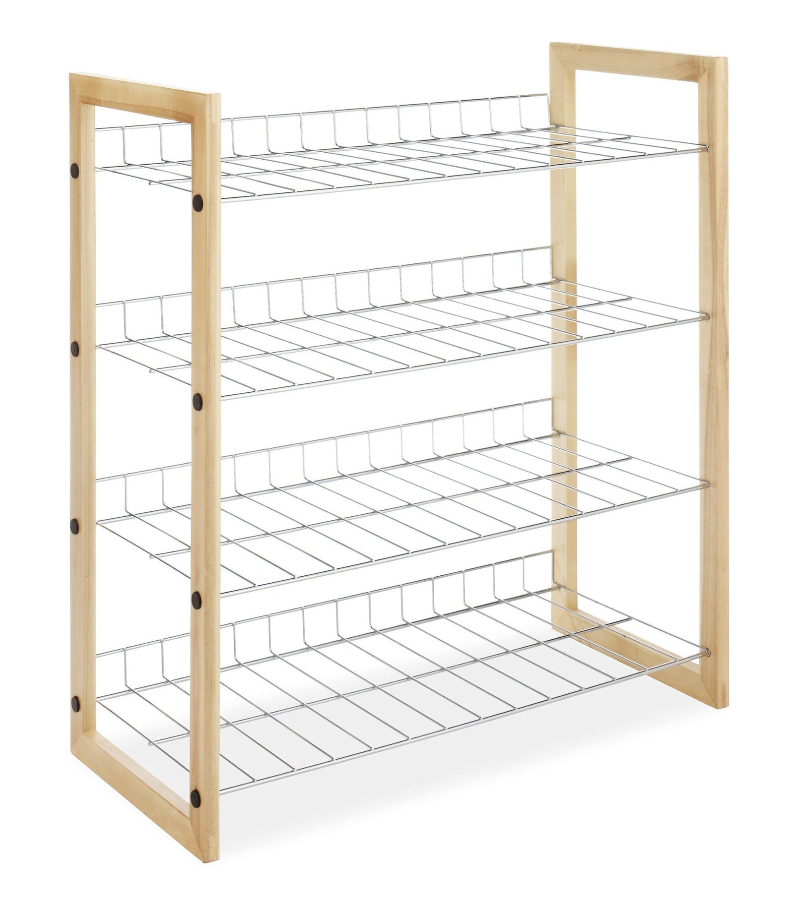 Whitmor 4 Tier Storage Organizer-Natural Wood and Chrome Closet Shelf