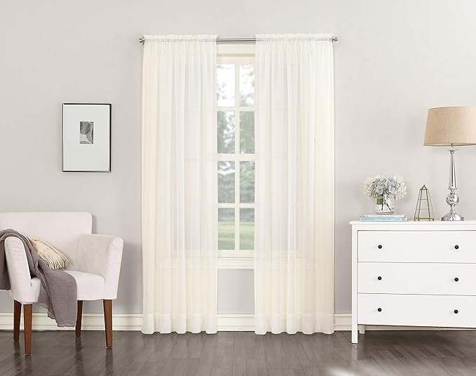 No. 918 Emily Sheer Voile Rod Pocket Curtain Panel, 59 In X 216 In, Eggshell