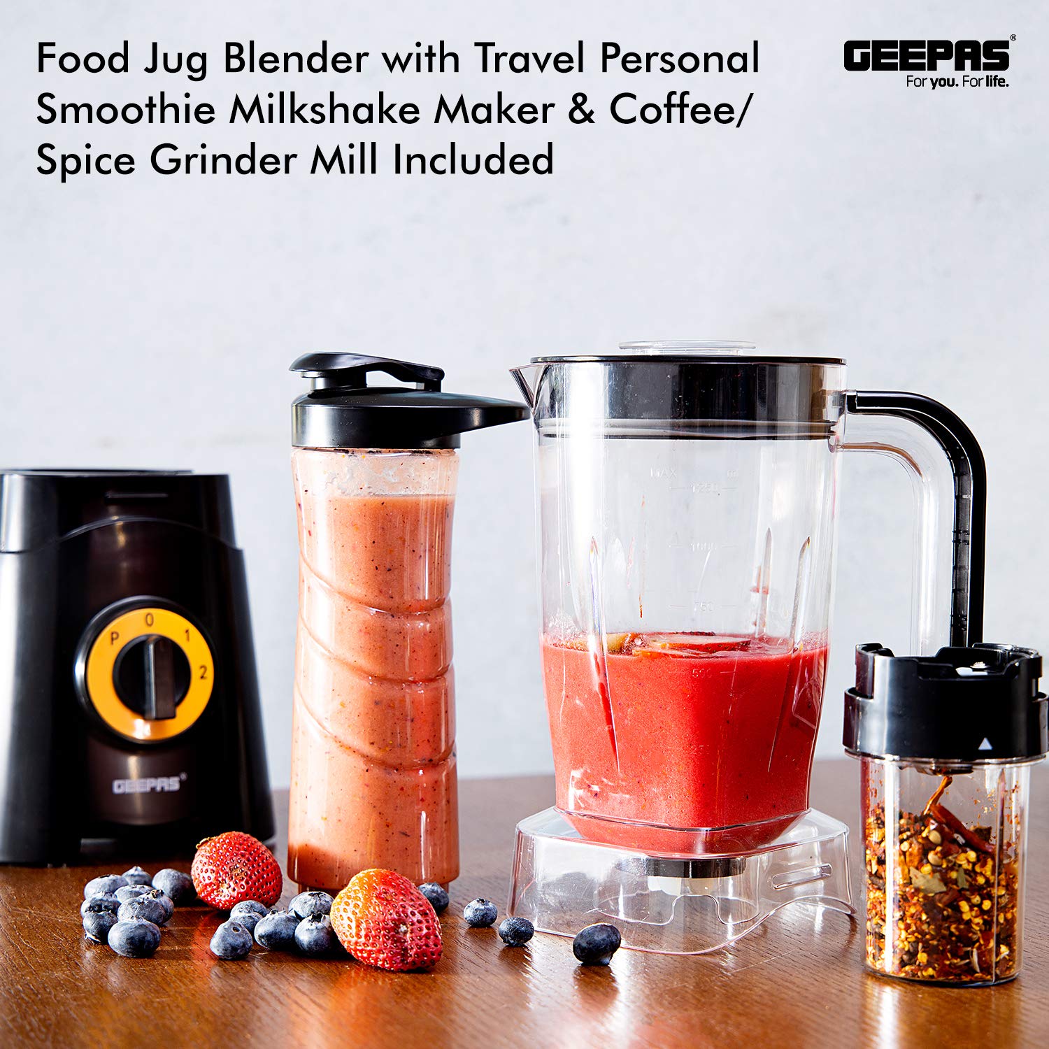 GEEPAS 3-in-1 Super Blender GSB44033 | 2 Speed and Pulse Function | | 1.5L & 500ml BPA Jar