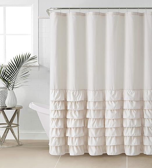 VCNY Home VCNY Melanie Ruffle Shower Curtain,Solid Taupe