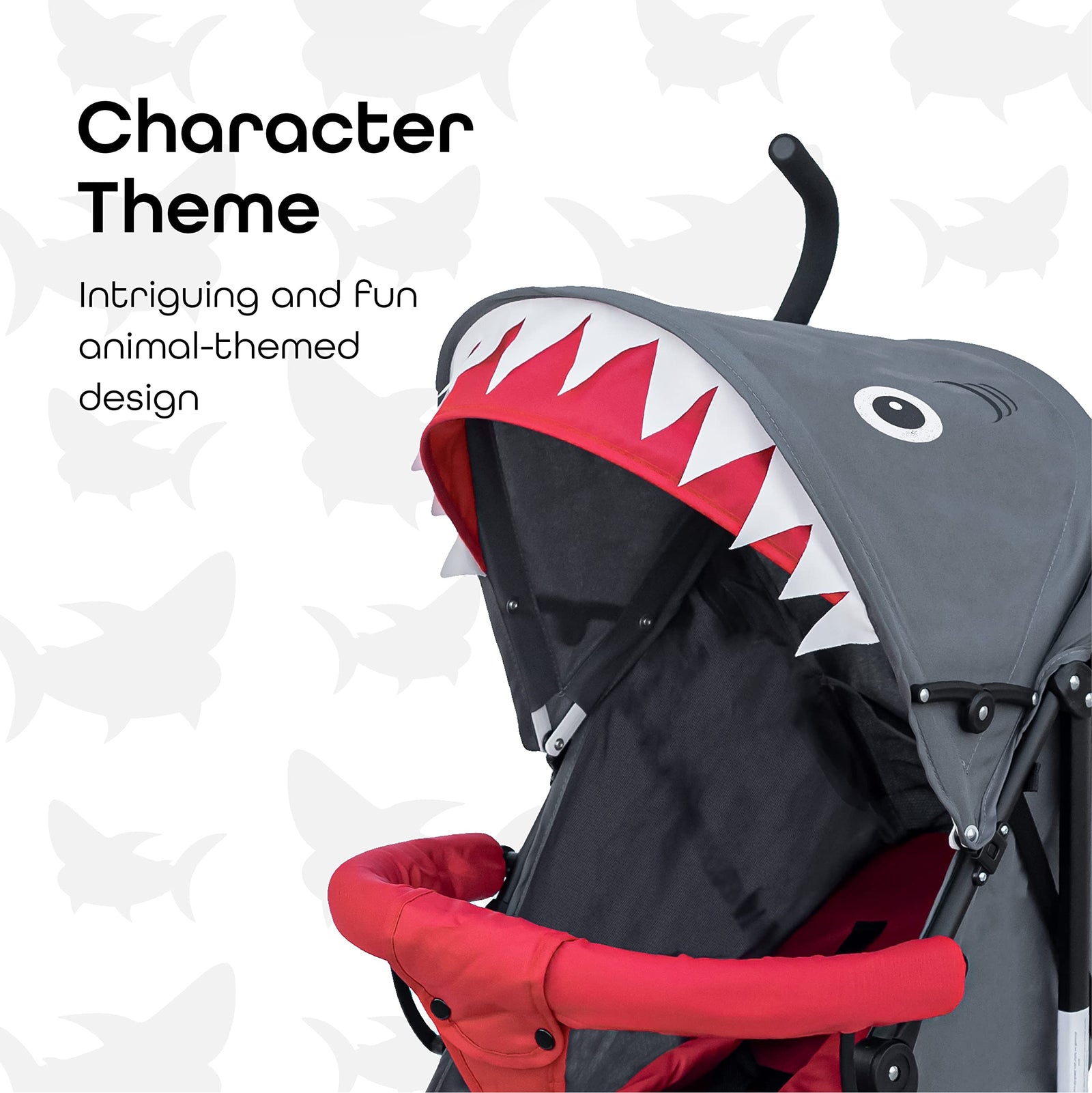 MOON Safari Baby Stroller – Animal-Themed Umbrella-Stroller with Hood – Compact Lightest-Stroller for Travel – Reclining, Storage Basket, Shoulder Strap – 0m+ (Up to 18 kg) – Shark