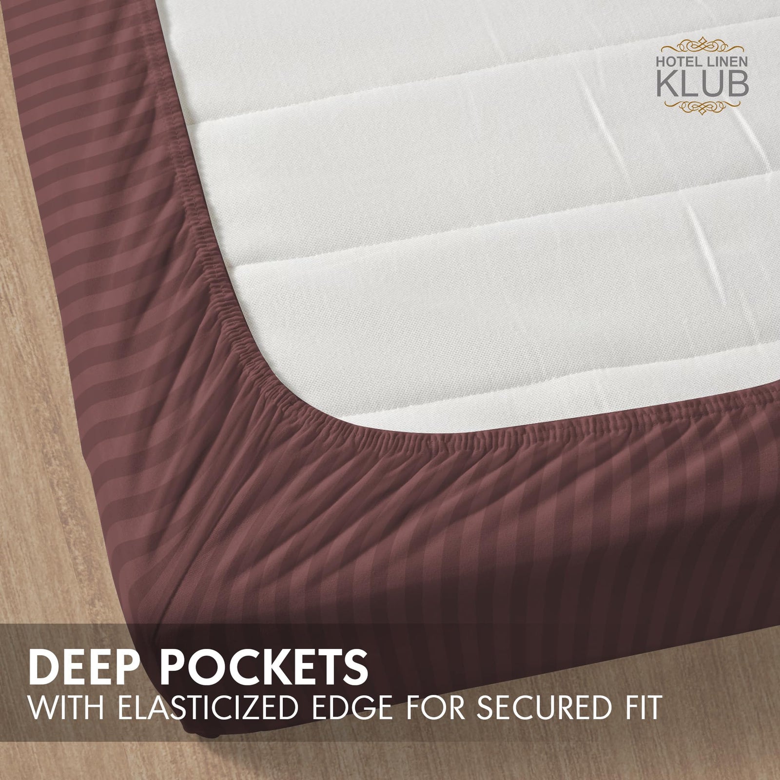 Hotel Linen Klub Striped Microfiber Fitted Sheet Set - Double (120 x 200 cm) + 2 Pillowcases (50 x 75 cm), Premium Durable Quality, Deep Pocket for a Perfect Fit, Chocolate