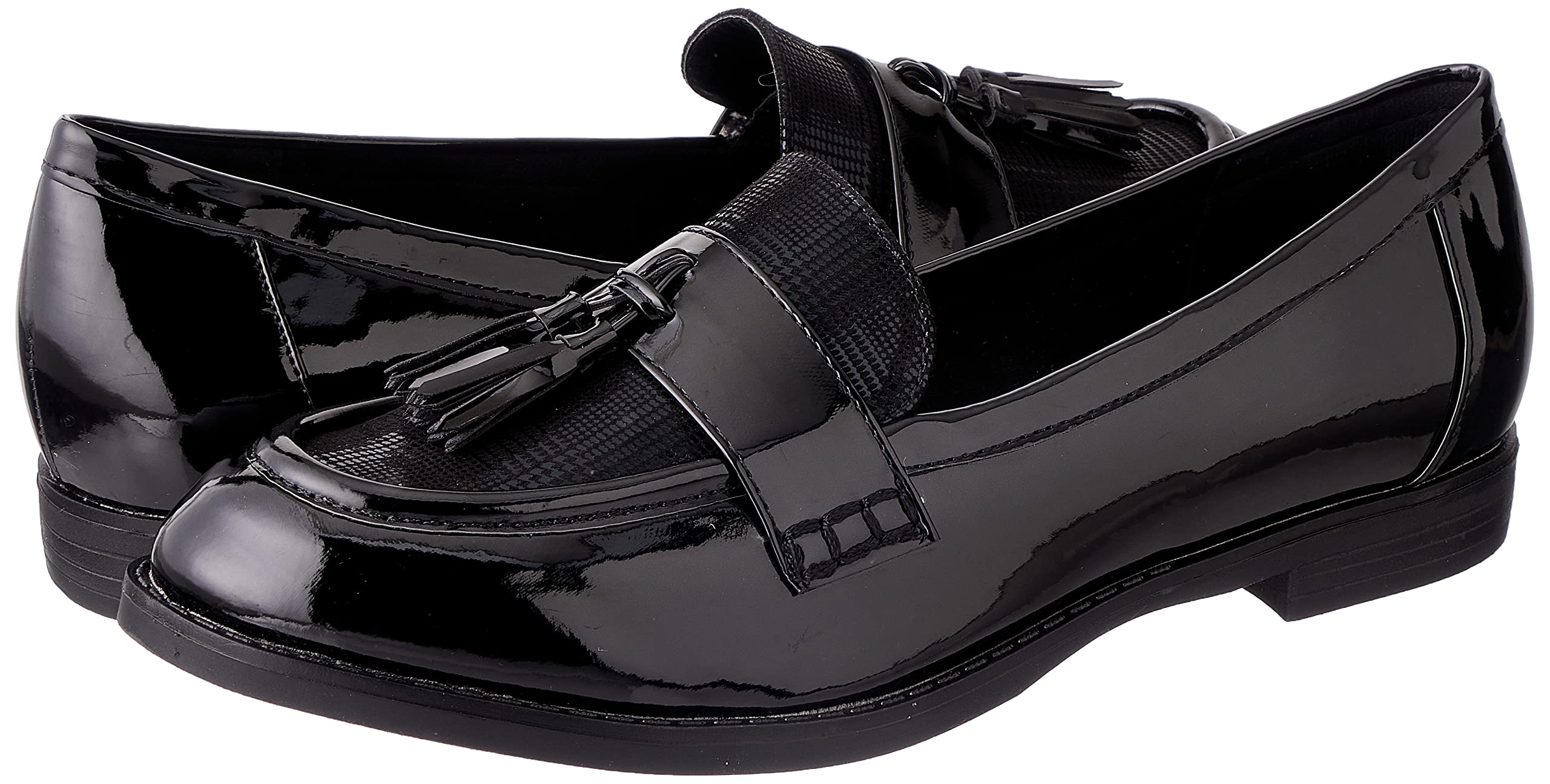 Sprox Patent Faux Leather Notched Vamp Tassel Loafers For Women