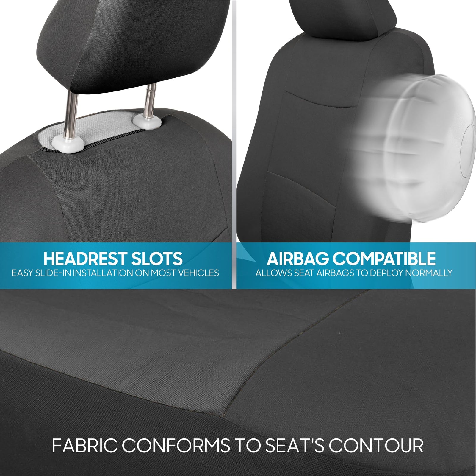 BDK PolyPro Car Seat Covers Full Set in Solid Charcoal – Front and Rear Split Bench Seat Covers for Cars, Easy to Install, Accessories for Auto Trucks Van SUV