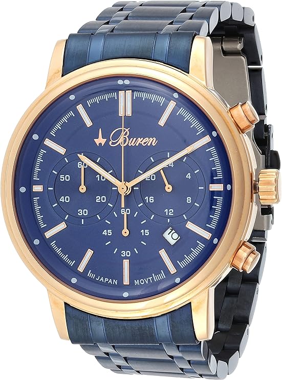 Buren Watch for Men, Quartz Movement, Analog Display, Blue Stainless Steel Strap-BU81031M