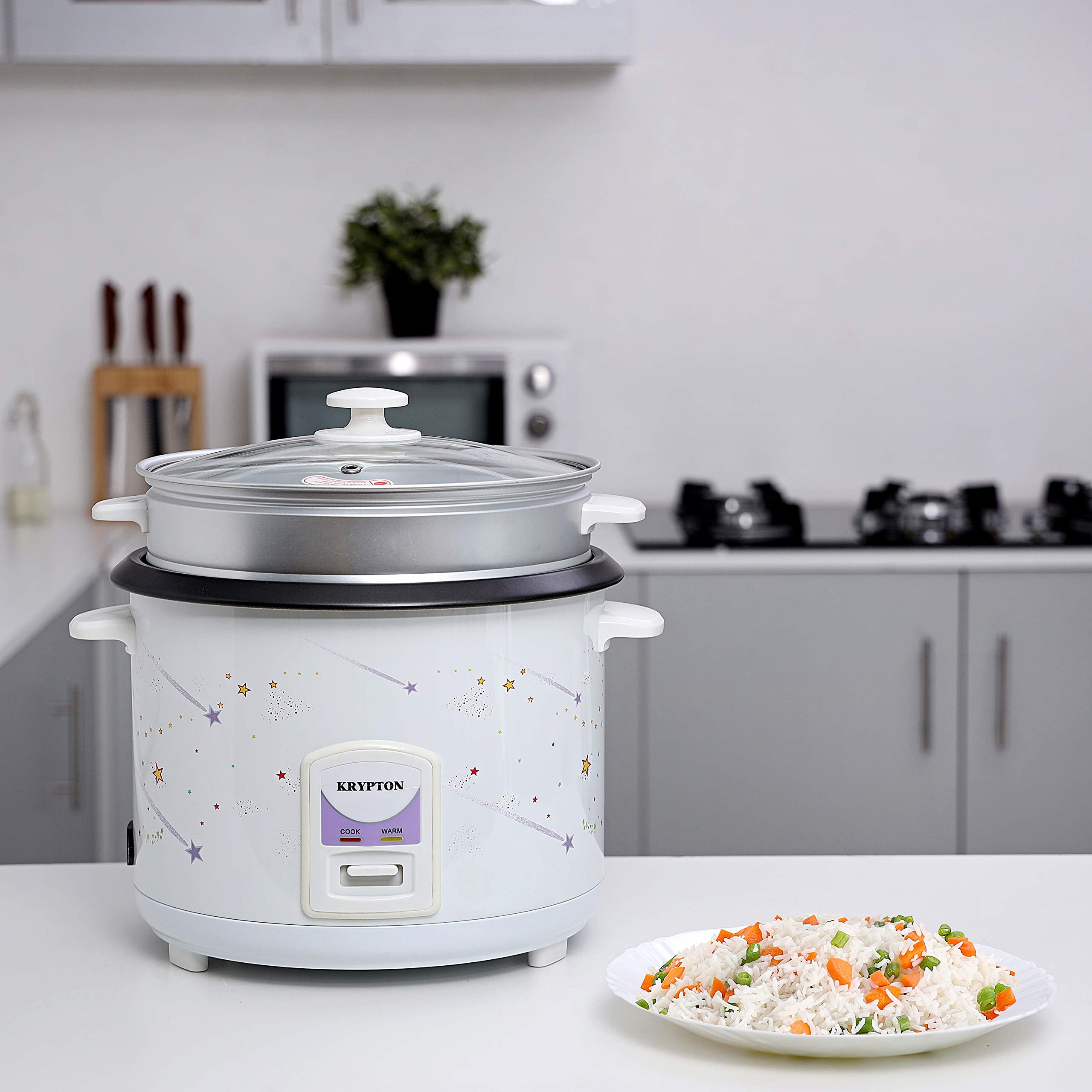 1000W 2.8L Rice Cooker With Steamer | Non-Stick Inner Pot, Automatic Cooking, Easy Cleaning, High-Temperature Protection, Krypton, Multicolour, Knrc6106"Min 1 year manufacturer warranty"