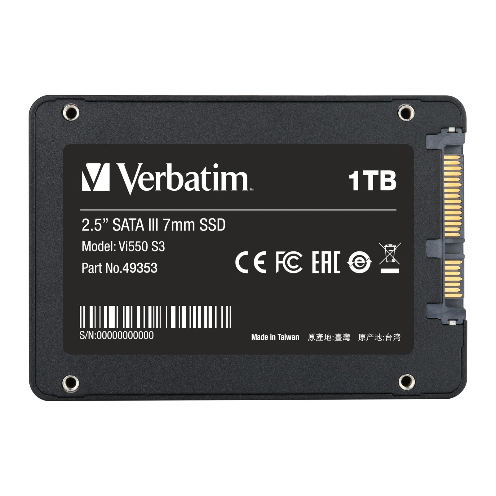 Verbatim Vi550 S3 SSD, Internal SSD Drive with 1 TB Data Storage, Solid State Drive with 2.5 Inch SATA III Interface and 3D NAND Technology, Black