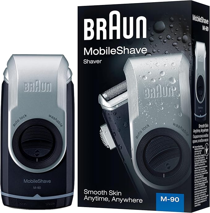 Braun Pocketgo Mobile Electric Travel Shaver, M90, Black/Silver