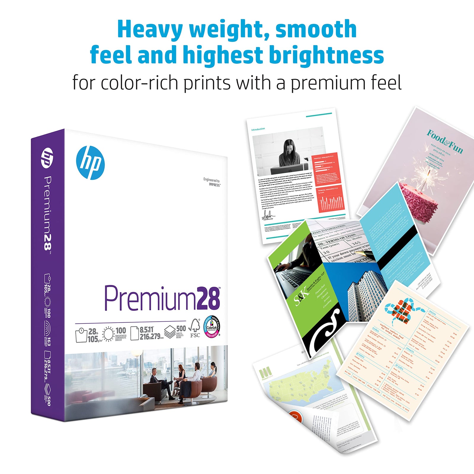 HP Papers HP Printer Paper | 8.5 x 11 Premium 28 lb 1 Ream - 500 Sheets 100 Bright Made in USA FSC Certified 205200R