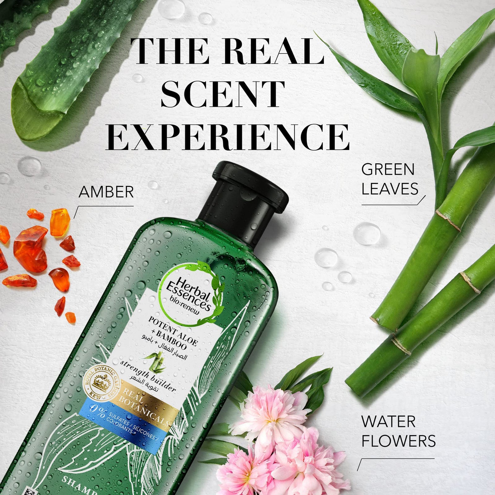 Herbal Essences Hair Strengthening Sulfate Free Potent Aloe Vera + Bamboo Natural Shampoo for Dry Hair and Hair Hydrate, 400mL