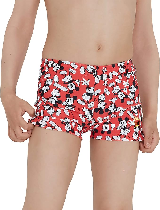 Speedo Boys' Disney Mickey Mouse Digital Allover Aquashort, Risk Red/Black/White, 1 YRS