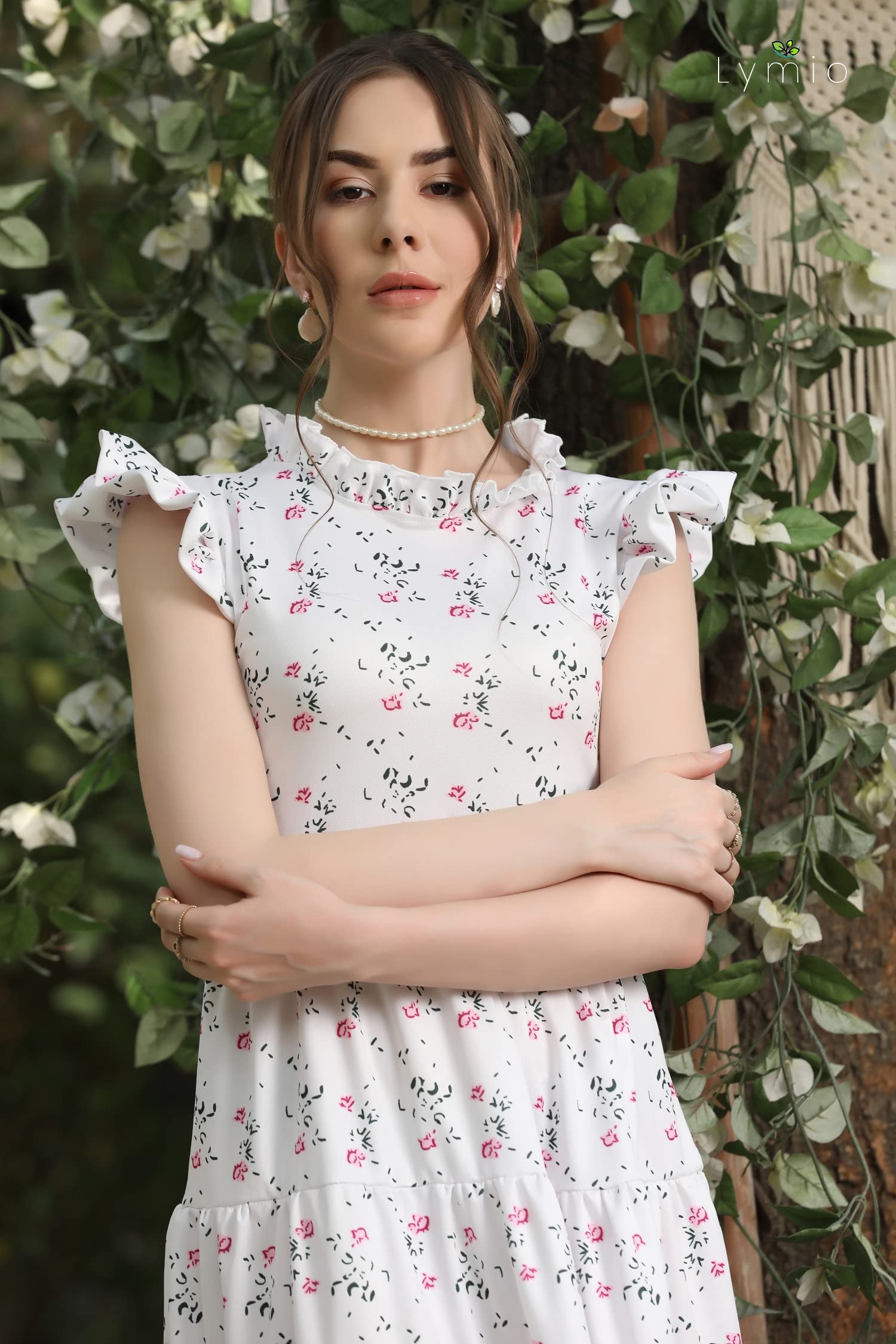 Lymio Floral Print Ruffle Hem Dress (540)