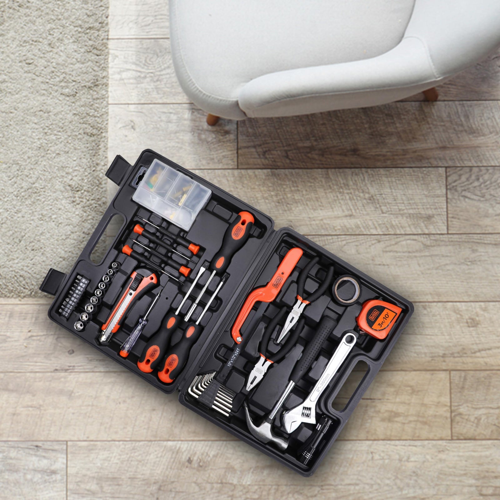 Black & Decker 126 Pieces Hand Tool Kit In Kitbox For Home Diy & Professional USe, Orange/Black