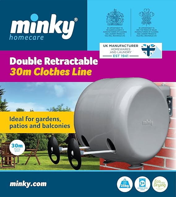 Minky Homecare Outdoor Retractable Clothesline, 2X 49 Feet, Gray