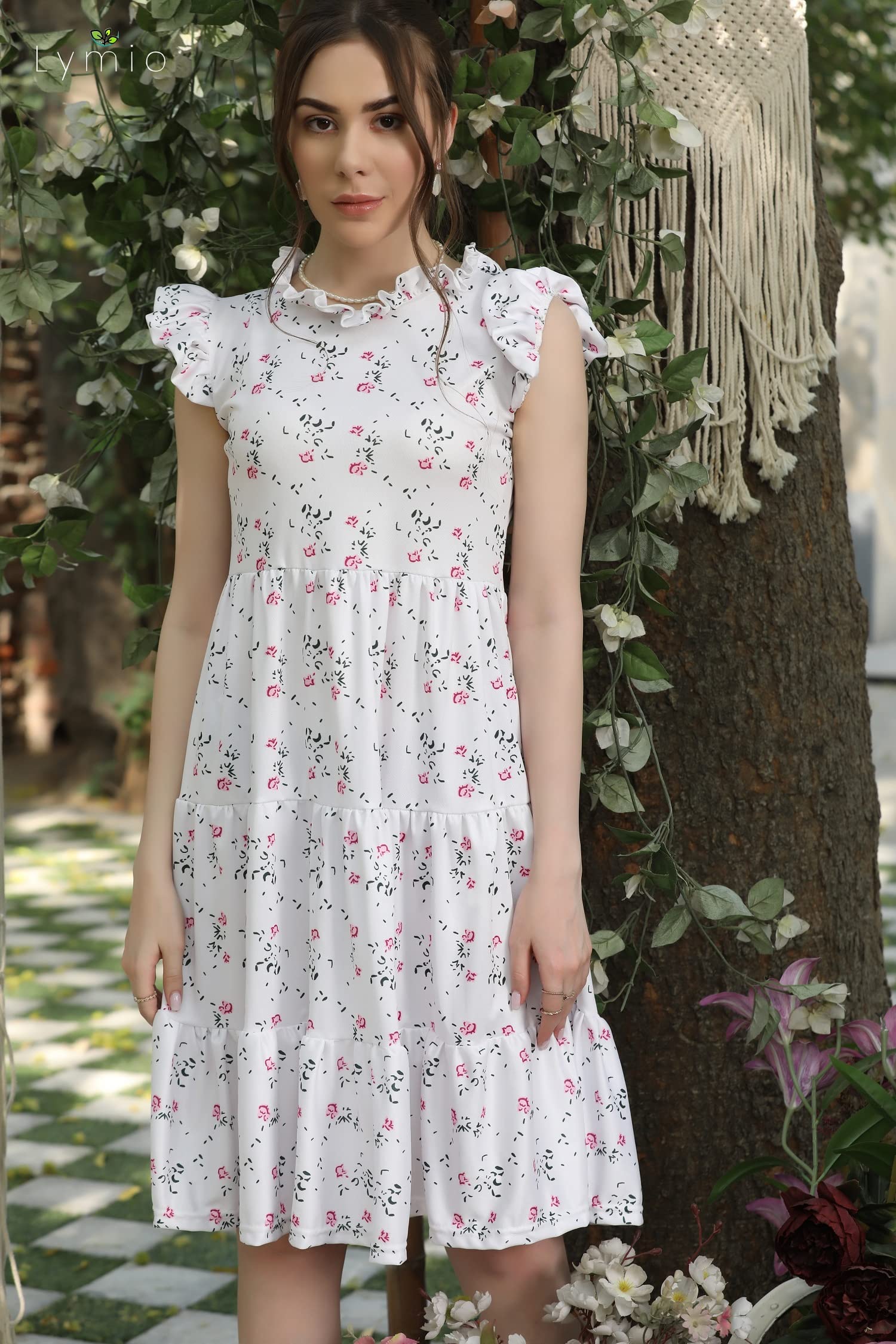 Lymio Floral Print Ruffle Hem Dress (540)