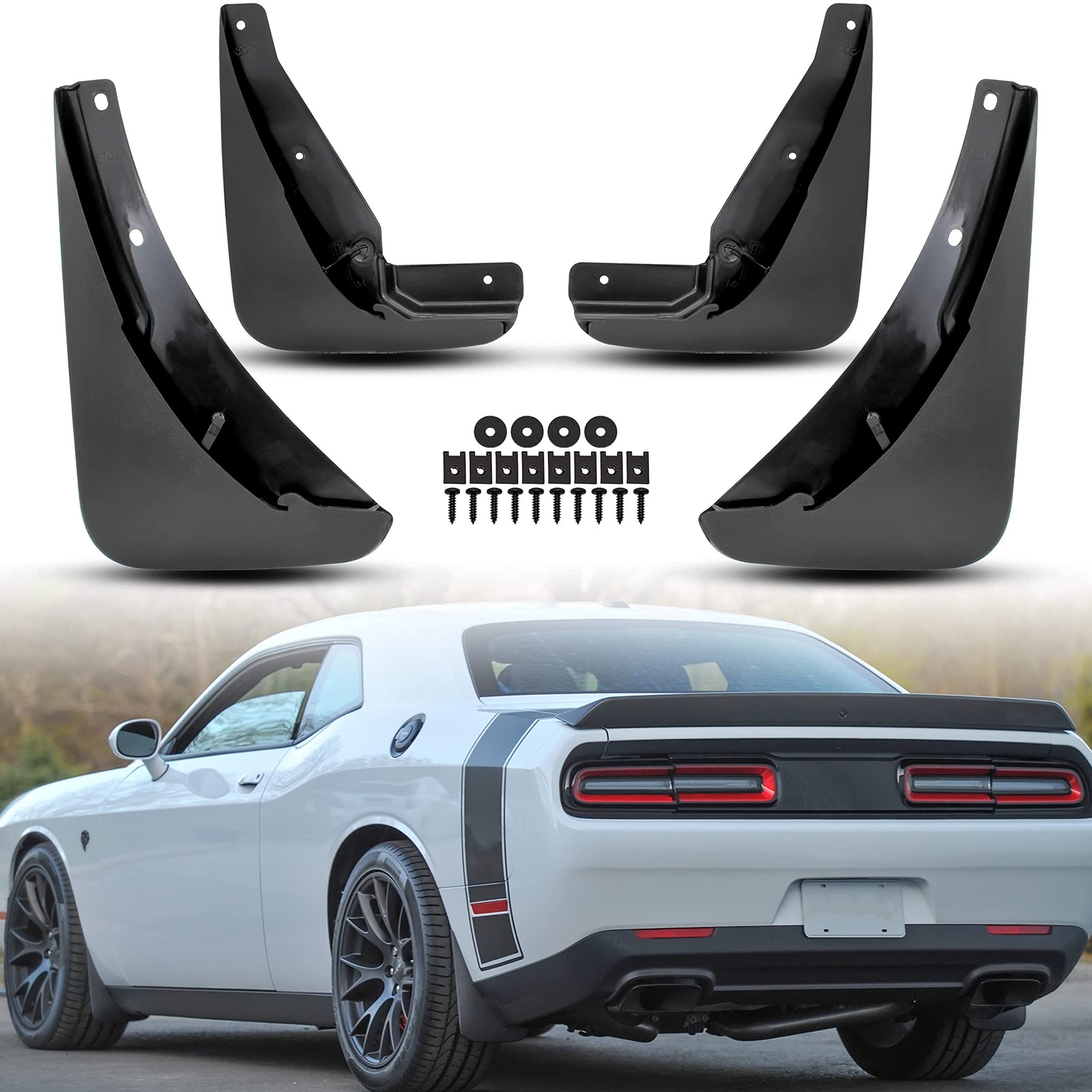 KEWISAUTO Mud Flaps Splash Guards for Dodge Challenger 2015-2023, Front Rear Mud Splash Guards Kit Heavy Duty Molded for Dodge Challenger 2015-2023(4PCS, Without Fender Flares)