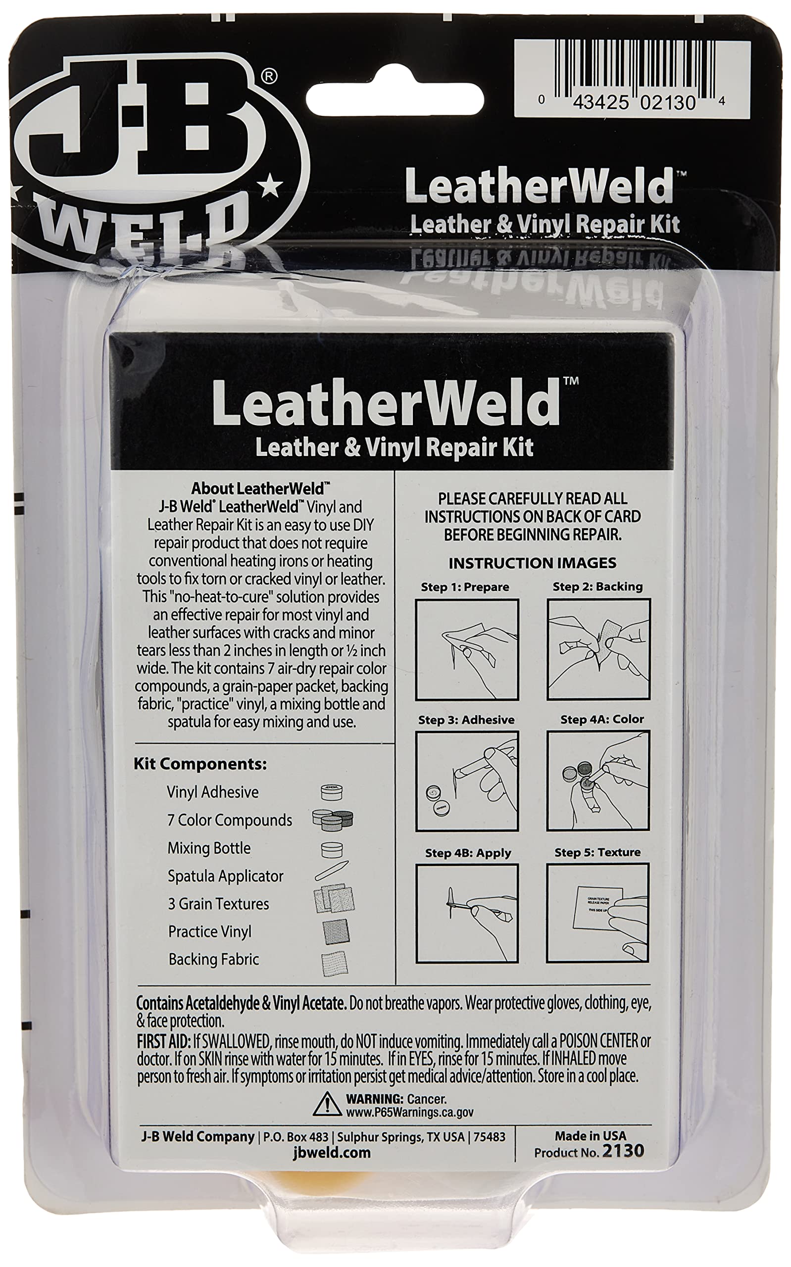 مجموعة إصلاح الفينيل والجلد J-B Weld 2130