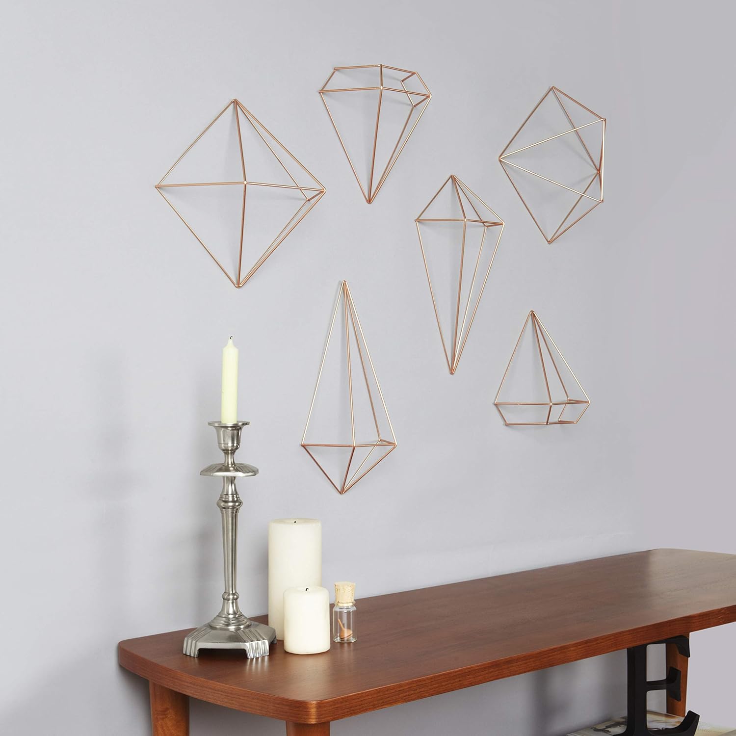 Umbra Prisma Geometric Sculptures, Decorate Your Wall with Modern Metallic Wire Shapes, Table top, Ceiling Décor, Set of 6, Copper for Kitchen