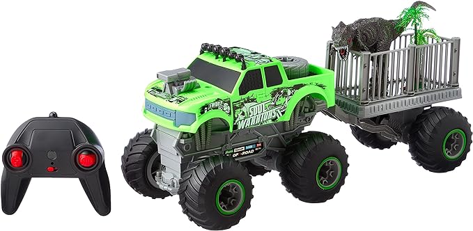 2.4G, scale 1:16 big wheel off-road vehicle with towing bar (Tyrannosaurus + tree) green dinasour