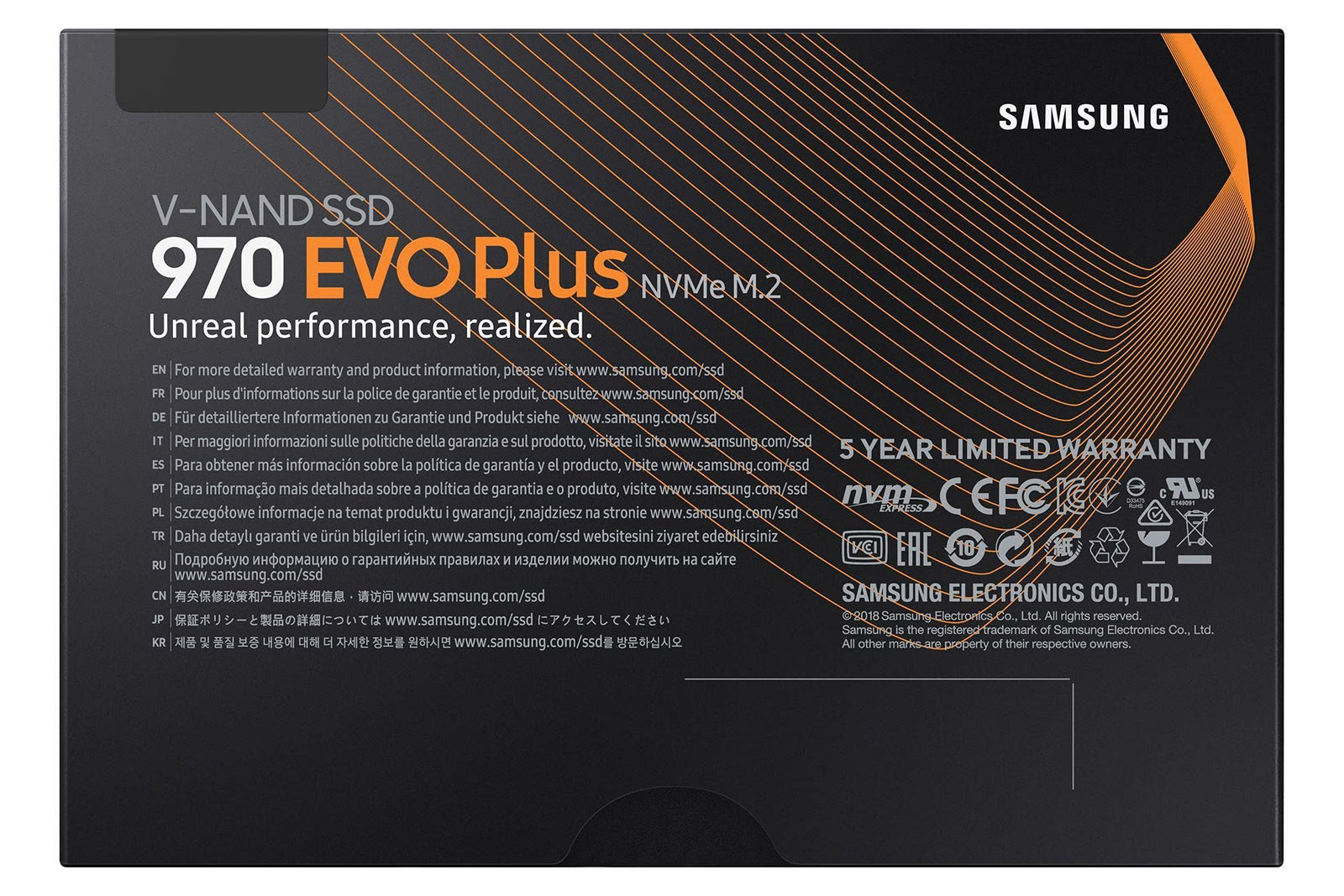 Samsung 970 Evo Plus 250 GB SSD interface M.2 NVME Write speed 2300 MBs Read speed 3500 MBs