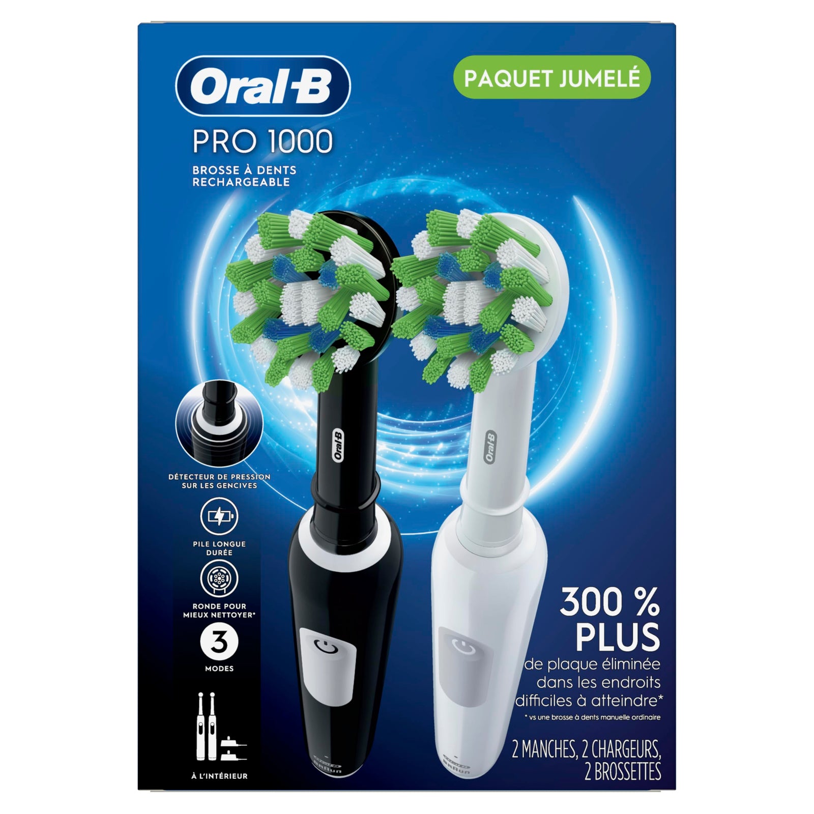 Oral-b Pro 1000 Crossaction Electric Toothbrush, Powered By Braun, Black and White, 2 Count