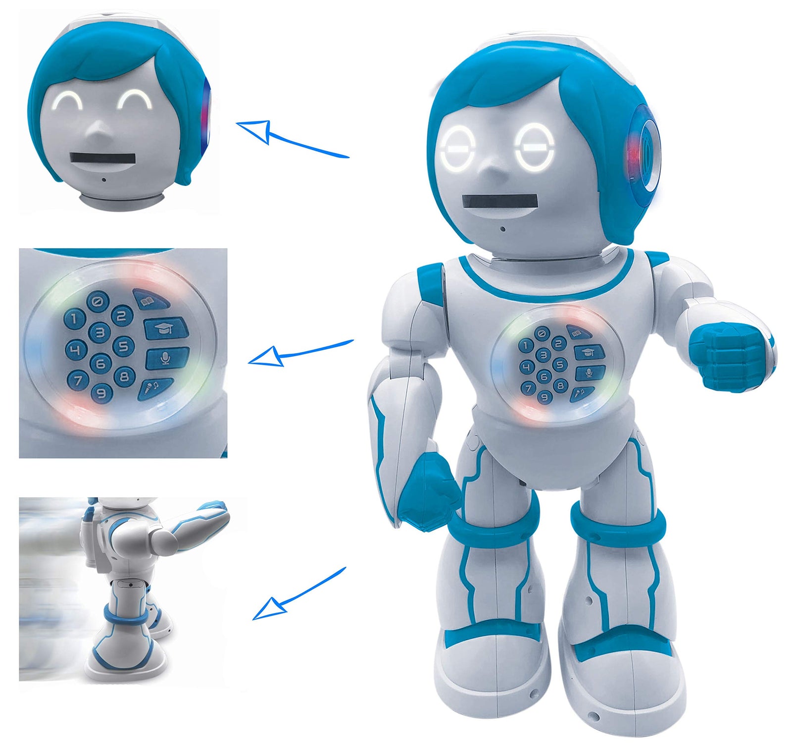 Lexibook Powerman Kid - Educational and Bilingual English/French Robot - Walking Talking Dancing Singing Toy - STEM Programmable Telling Creating Stories - Quizzes Shooting Discs for kids - ROB90DE