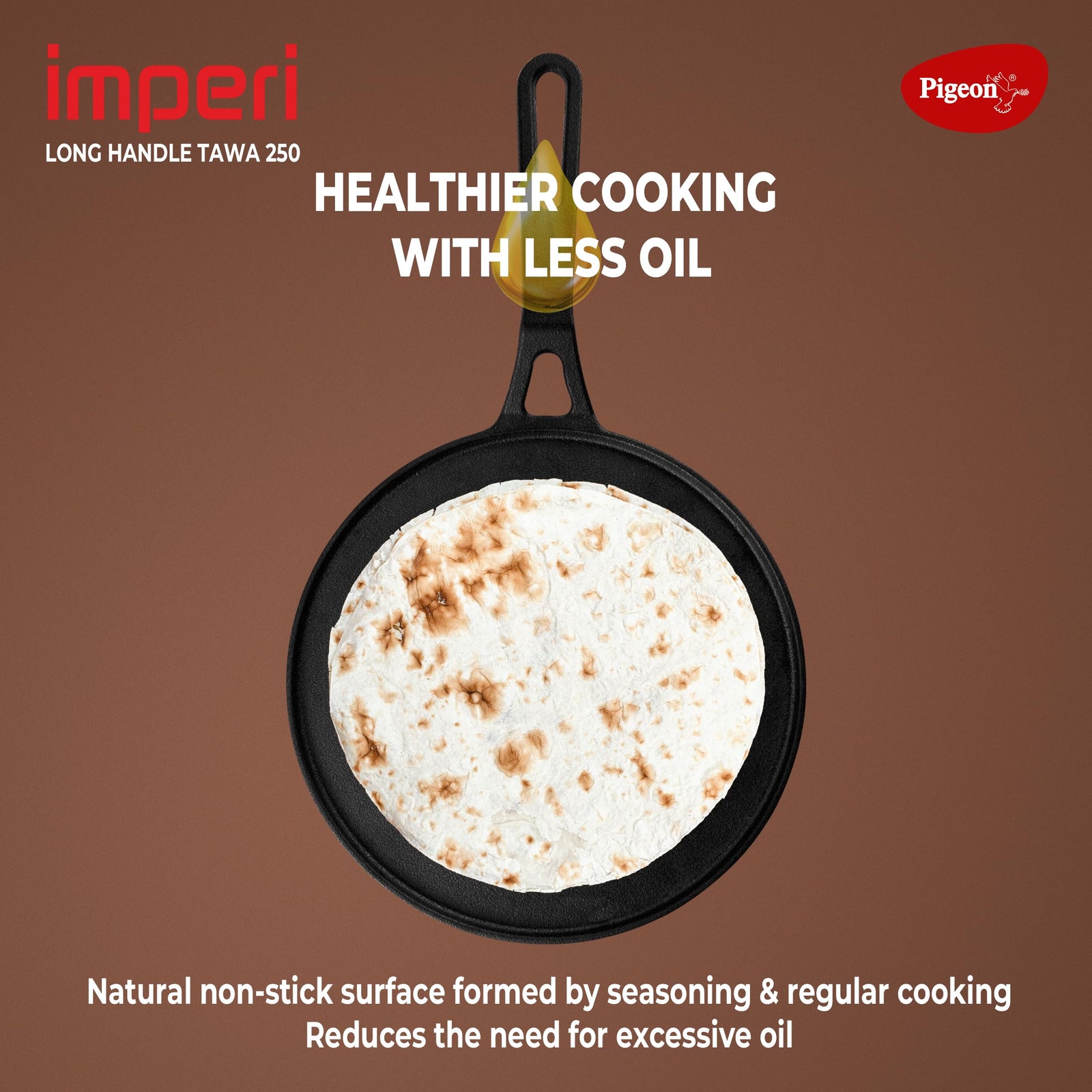Pigeon by Stovekraft Imperi Cast Iron Dosa Tawa 250mm, Black