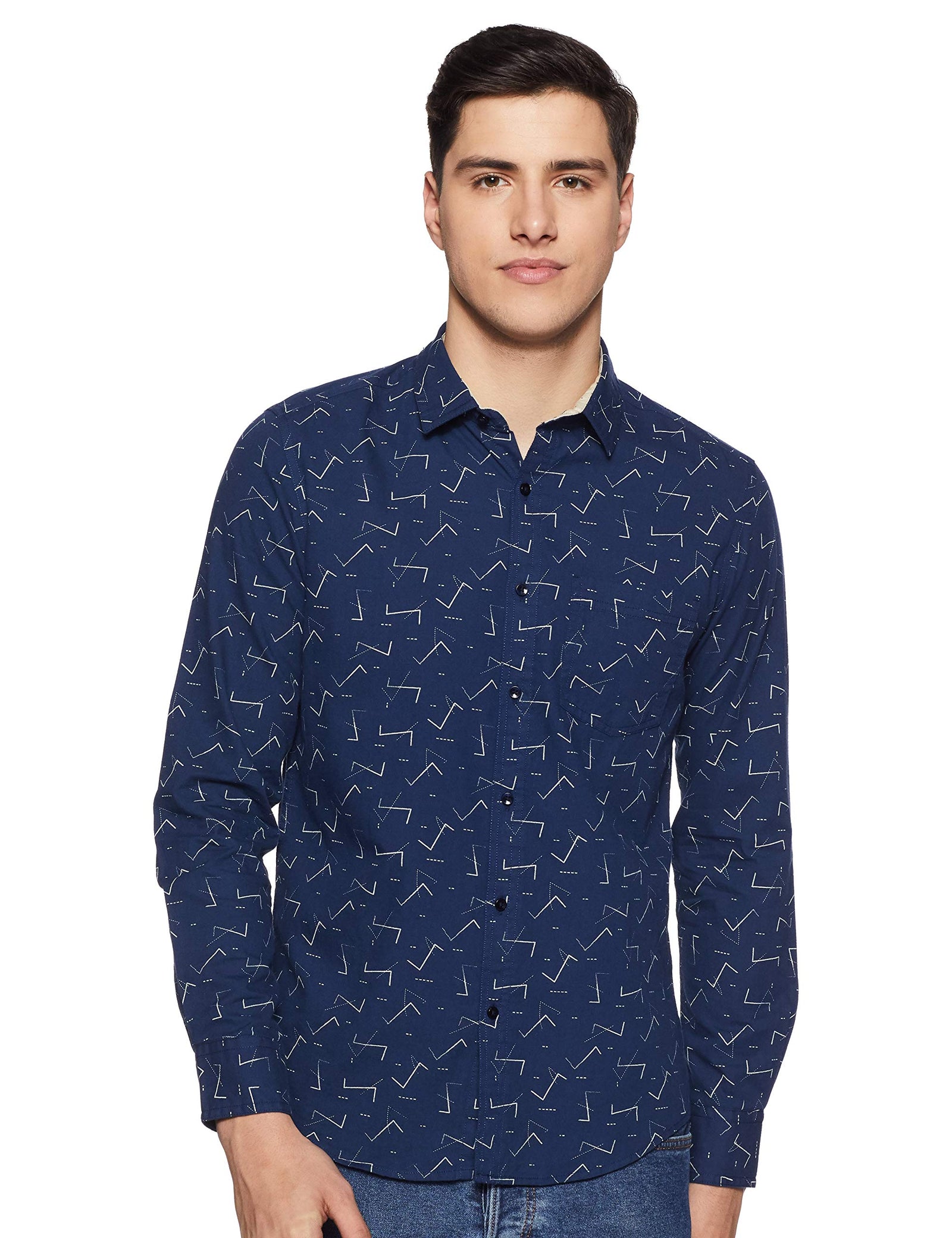 Diverse Men's Printed Slim Fit Casual Shirt Color: Navy Size: XL