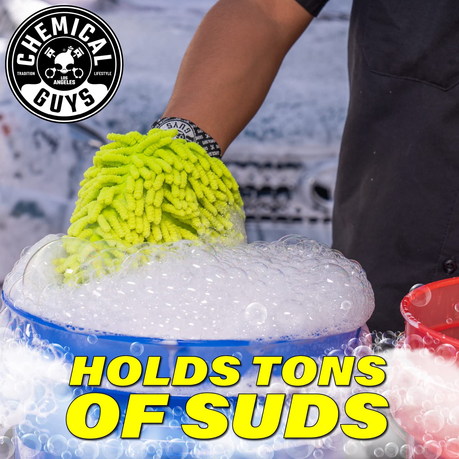 Chemical Guys MIC493 Chenille Premium Scratch-Free Microfiber Wash Mitt, Lime Green, 9.6