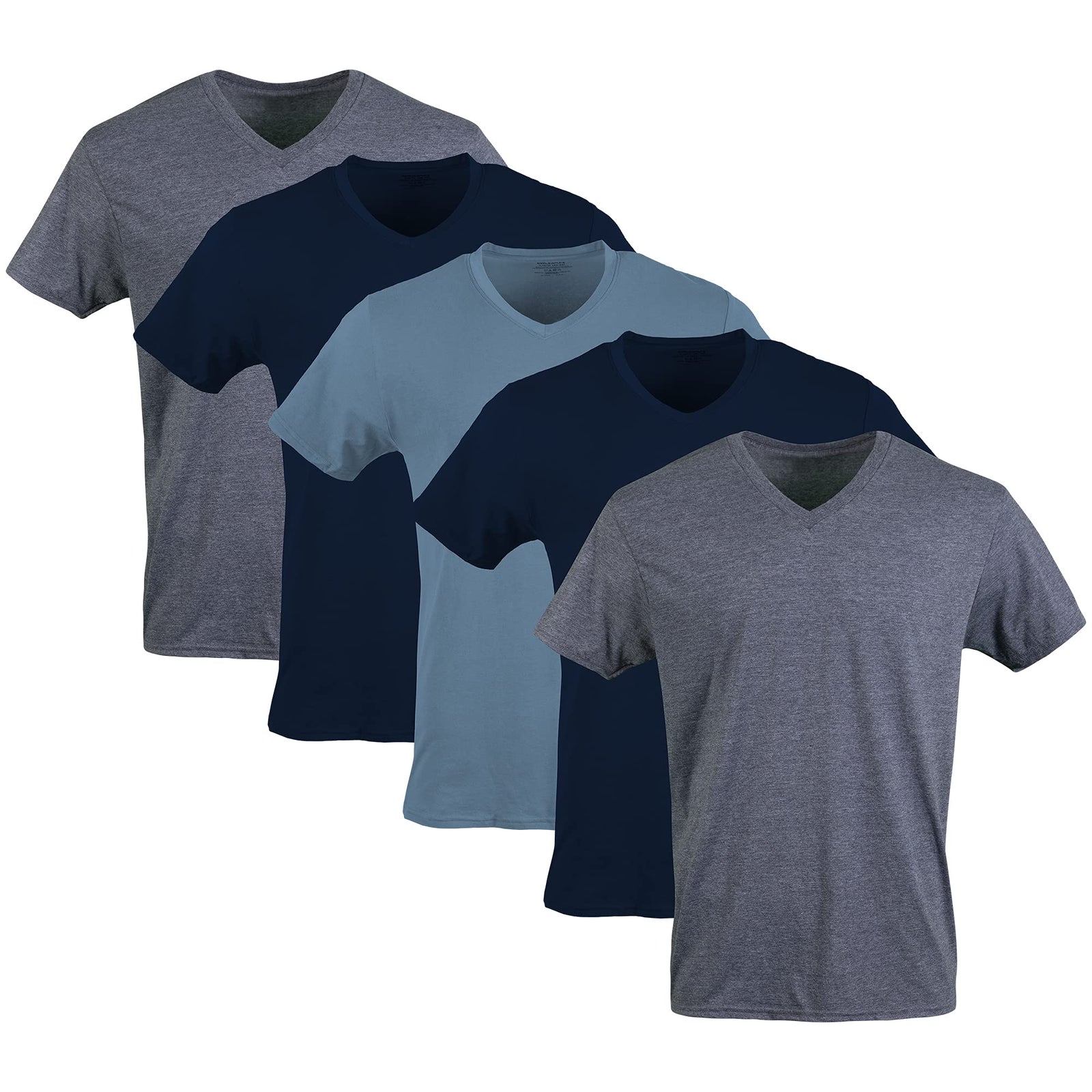 Gildan mens V-neck T-shirts, Multipack, Style G1103 Underwear (pack of 5) Size: M Color: Navy/Heather Navy/Indigo Blue