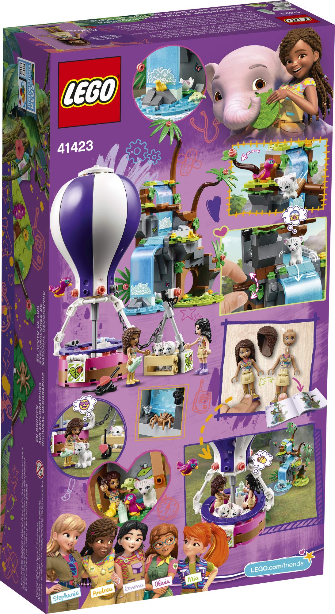 LEGO Friends Tiger Hot Air Balloon Jungle Rescue 41423 Building Set with 2 Mini-Dolls, Toy for Kids Ages 7+ (302 Pieces)